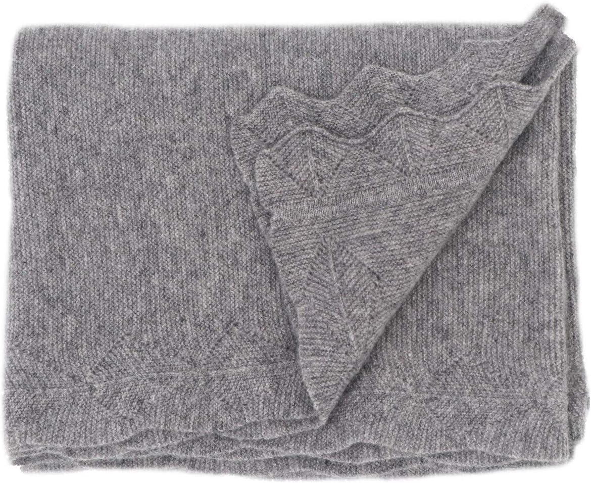 State Cashmere Luxe Scalloped Hem Lightweight Throw Blanket 100% Pure Cashmere Ultra Soft Accent Blanket for Couch, Sofa, & Bed (Pale Charcoal, 40"x30")