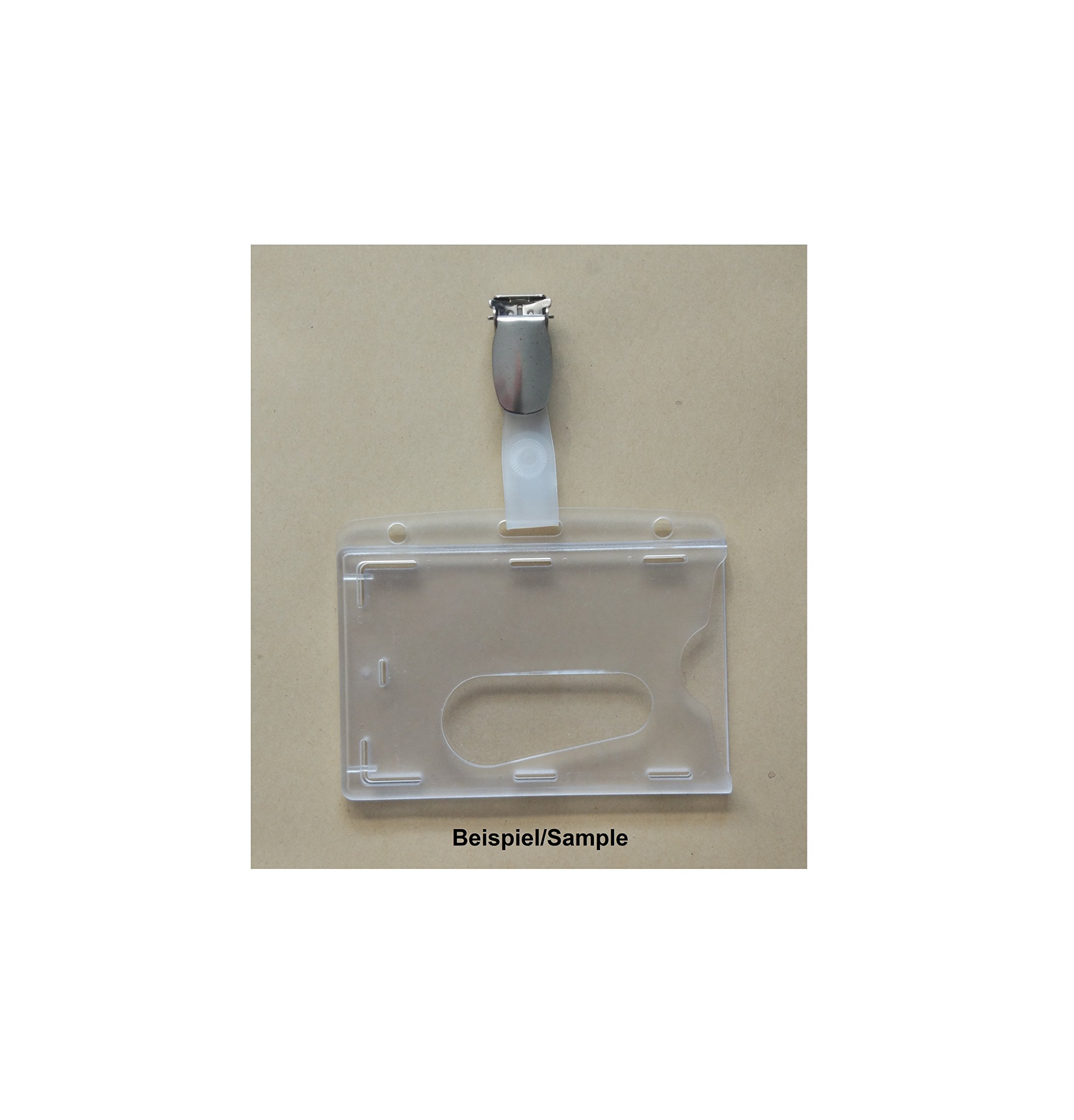 50x Ausweisset Ausweis Set - Kartenhalter Ausweishülle Ausweishalter Hartplastik Polycarbonat Namensschild Daumenschub mit Clip Lasche HORIZONTAL