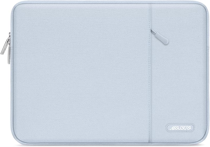 MOSISO Funda para portátil de 13,3 pulgadas, funda para portátil de 13-13,3 pulgadas con bolsillo | Compatible con MacBook Air/Pro 13/Pro 14 M5 M4 M3 M2 M1, HP Dell ASUS Lenovo, Bolsa Vertical para computadora de poliéster, Azul bebé