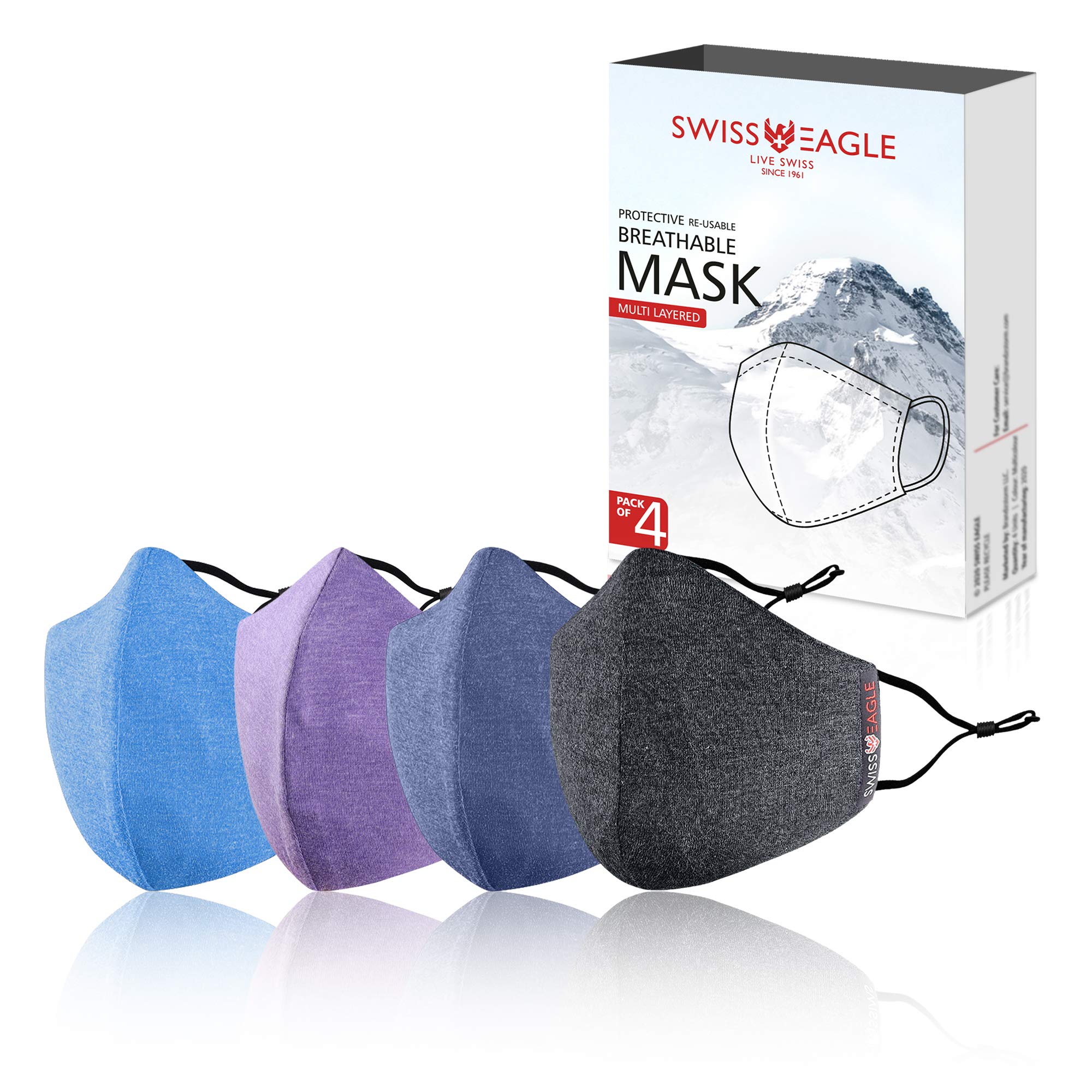 Reusable Outdoor Face Mask, Black, Dark Blue, Light Blue, Purple, 1 Count (Pack of 4)-image-18
