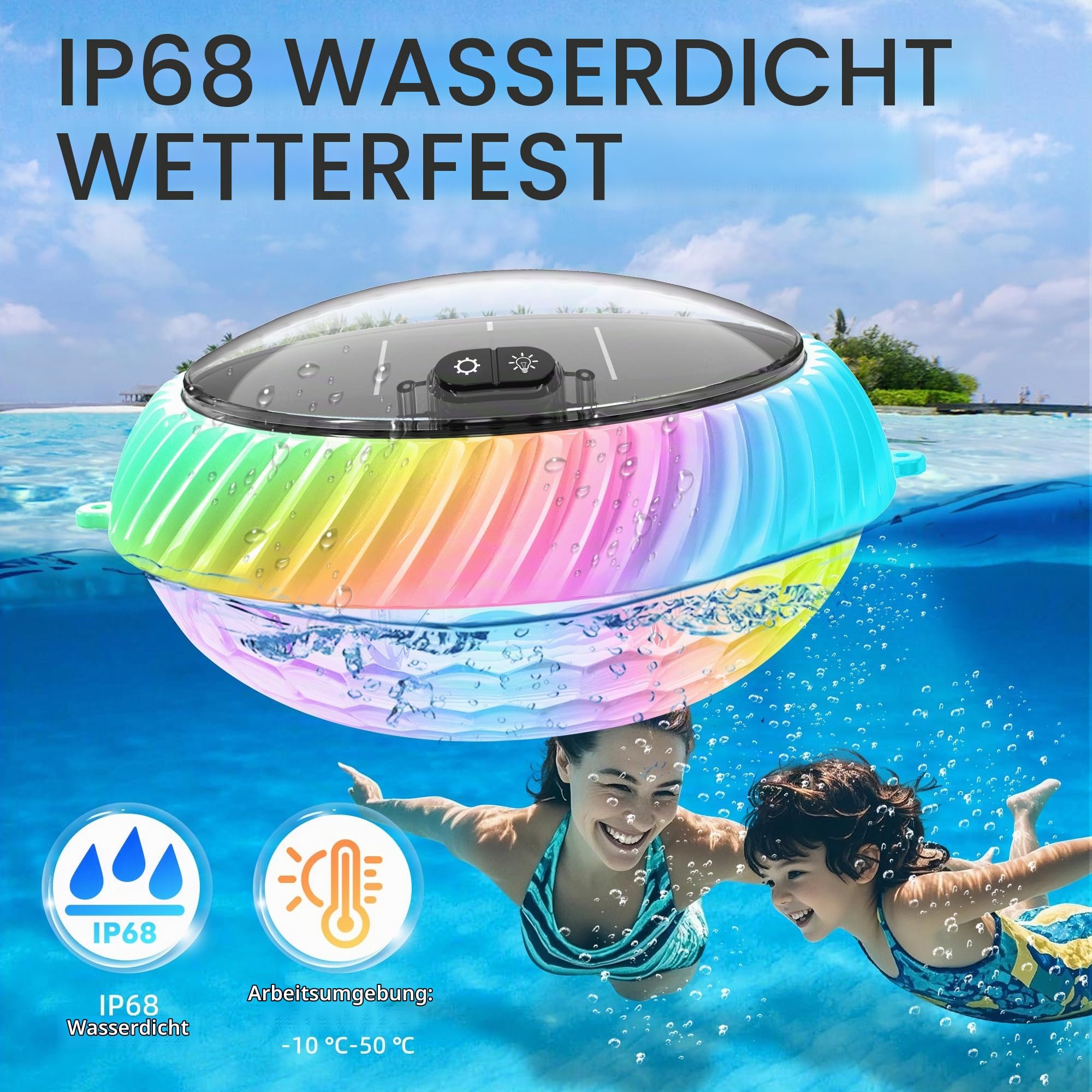 AearKing Poolbeleuchtung Schwimmende, RGB Pool Lichter Schwimmend Solar mit Fernbedienung, Pool Beleuchtung mit Lichtershow, IP68 wasserdichte Whirlpool Lichter Unterwasser LED für Pools – 2 Stück