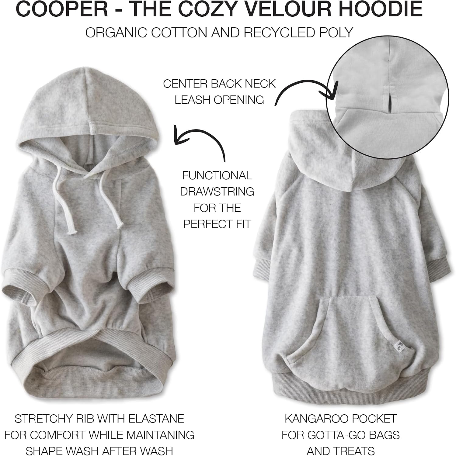 Pet Passion Cooper II Organic Cotton Velour Dog Hoodie Pet Coat for Small, Medium and Large Dogs, Light Heather Gray, Medium