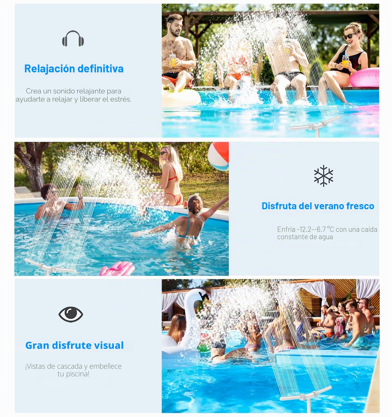 Fuente de Piscina Ajustable 2 en 1 - Accesorios de Doble Chorro para Piscina Fuera del Suelo/Subterráneo - Riego de Jardín al Aire Libre