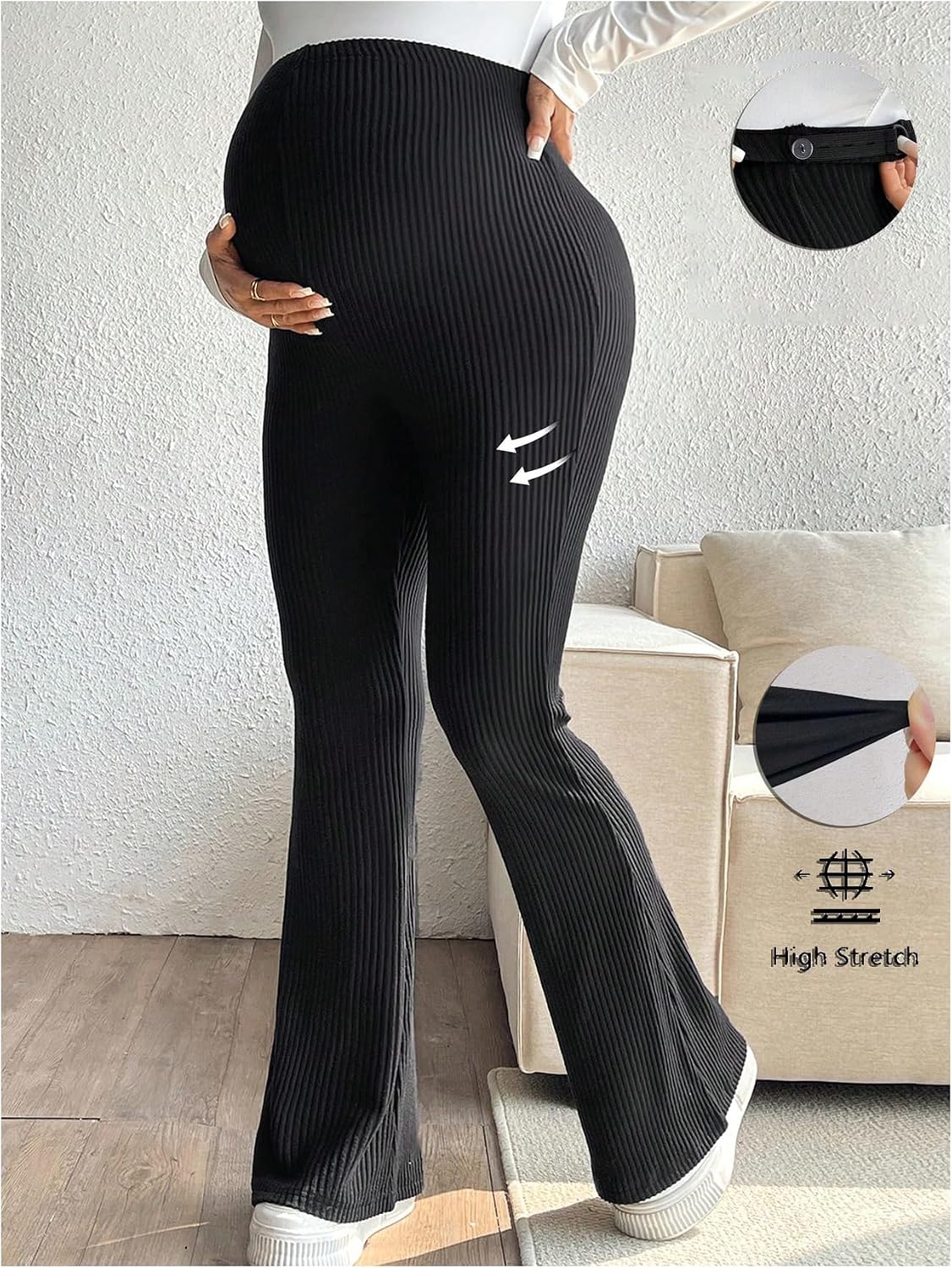 SHENHE Women's Maternity Flare Leggings Over The Belly Ribbed Knit Pregnancy Casual Yoga Pants