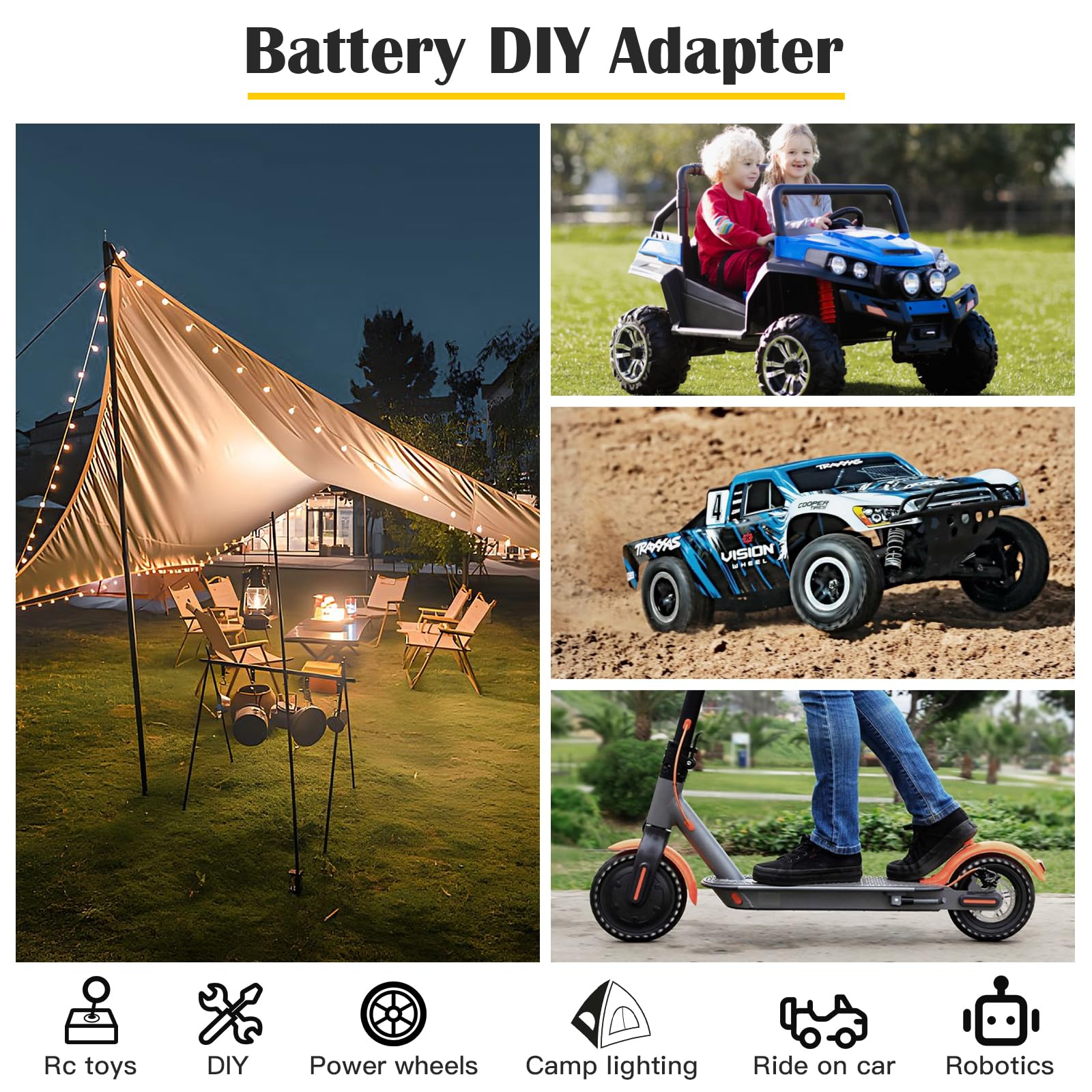 1 paquete de adaptador para adaptador de batería Dewalt de 20 V para rueda de potencia, kit de conversión de actualización de batería con interruptor, fusible y terminales de cable, cable de 12 AWG