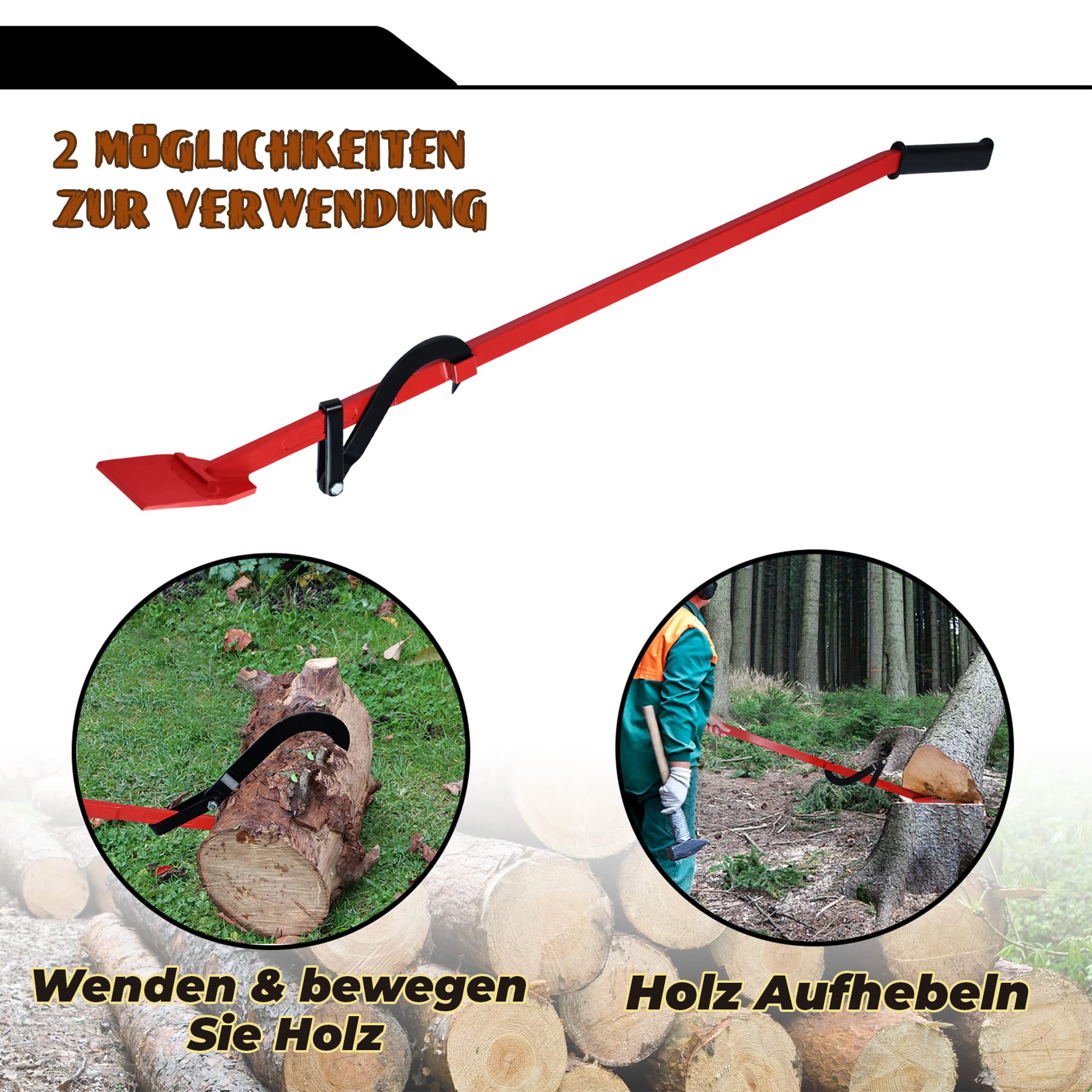 Froadp 130 cm, con gancio reversibile e manico antiscivolo, pala di porco professionale per cascate degli alberi, in acciaio, foresta, cunei per la lavorazione del legno, portata fino a 250 kg