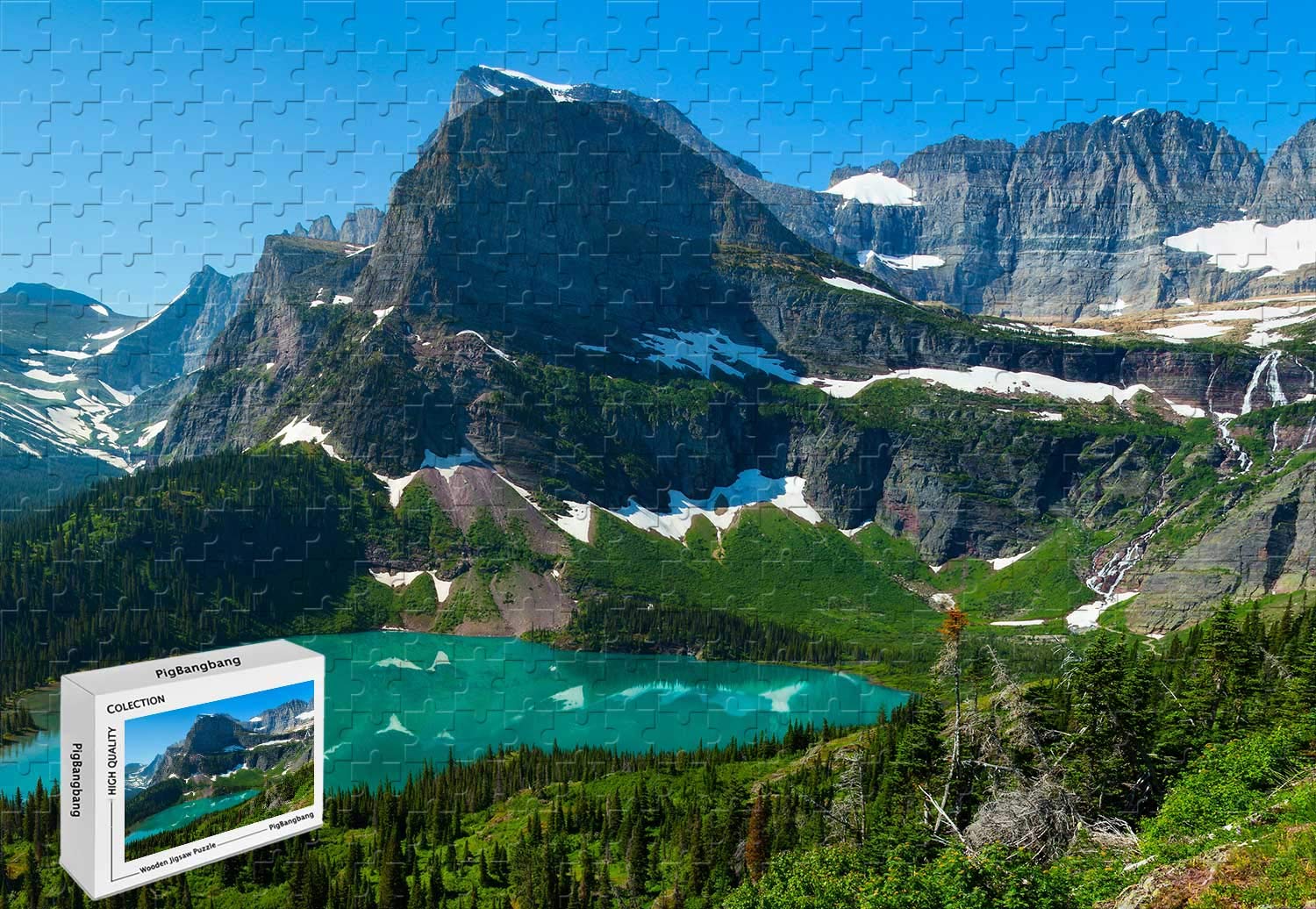 PigBangbang 500 Piece Jigsaw Puzzle - Grinnell Lake Glacier National Park Wooden Materials,20.6 X 15.1 Inch Handmade Intellectual Games Difficult