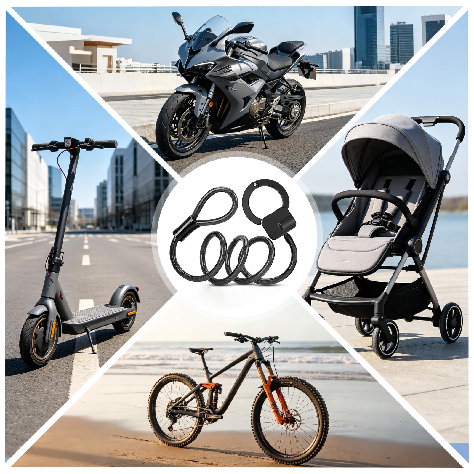 Antivol Trotinette Electrique, 1.2m Antivol Velo, Câble Antivol à Clef avec Menotte, Cadenas Trottinette Électrique pour Trottinettes, Vélos, Poussettes