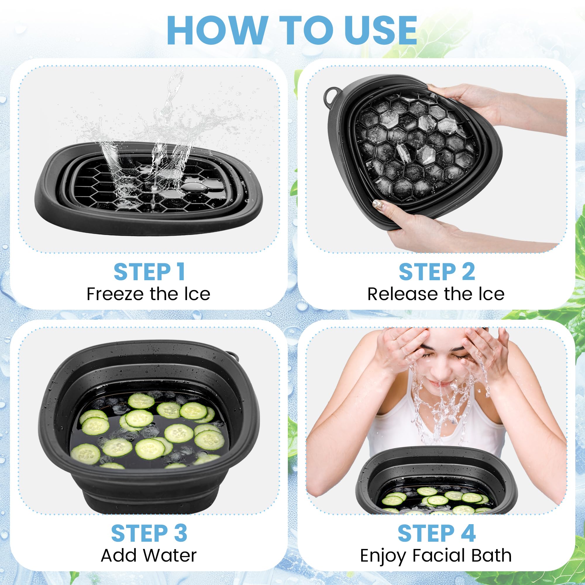 Palksky Large Foldable Silicone Bowl For Face Ice Bath, Ice Bath At Home - View #2