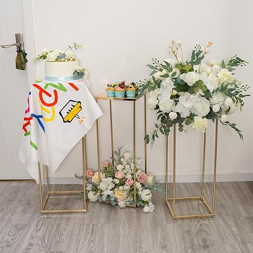 Miniatura 6 de Juego de 3 soportes de metal dorado para plantas de interior, soporte de pedestal cilíndrico para decoración de fiestas, sala de estar, jarrones