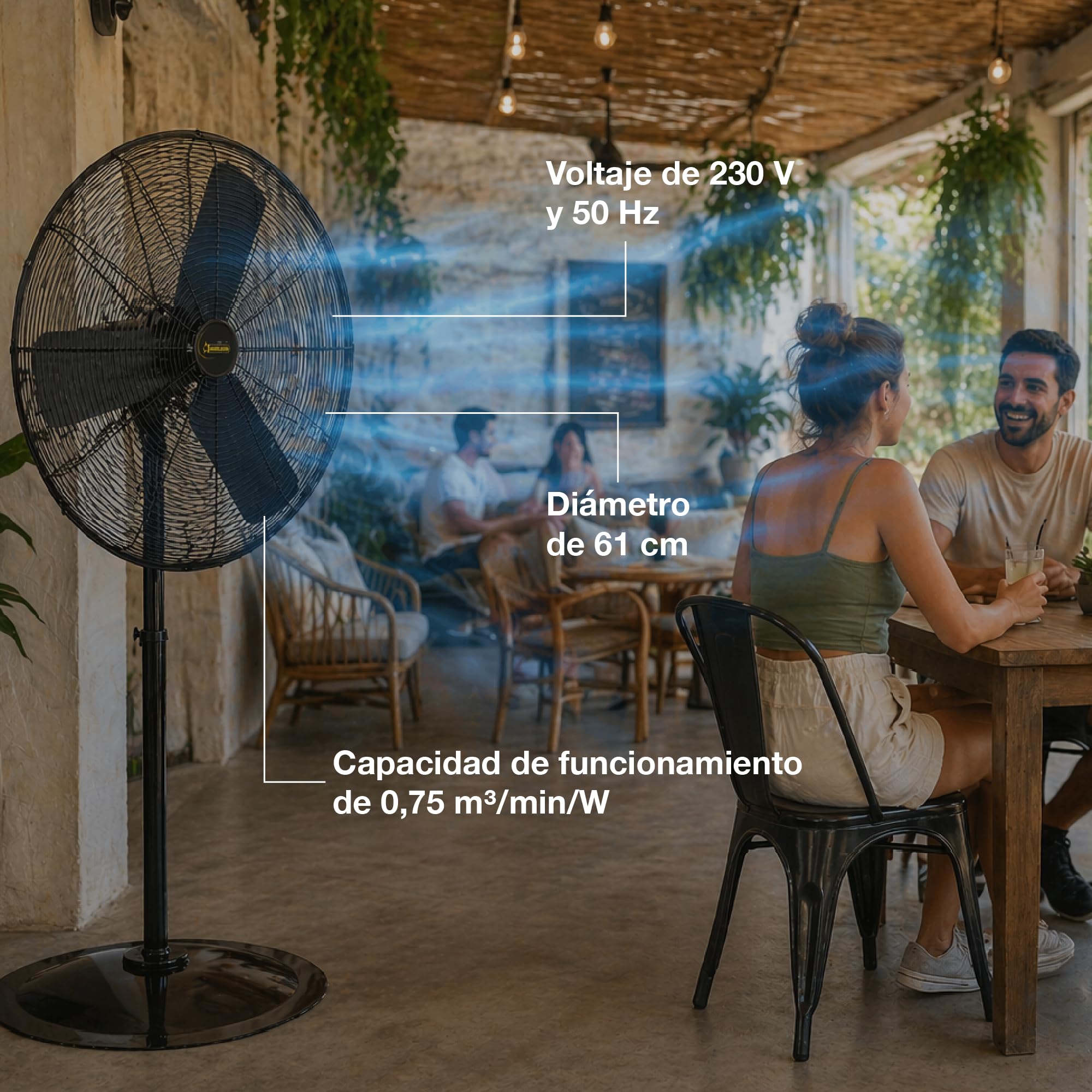 Garland TURBO 24P-V23 - Ventilador industrial de pie 260W, 196 m³/min, 61 cm, oscilante 90°, cable 3,8 m