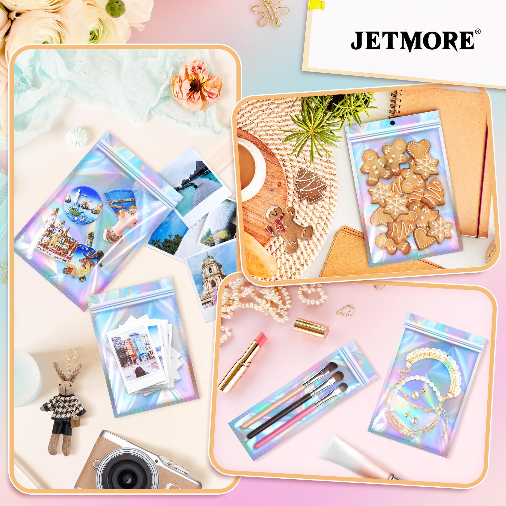 JETMORE Sacchetti in mylar, 200 sacchetti richiudibili, 14 x 20,3 cm, borsa olografica per forniture per ufficio, materiali artigianali, piccola borsa per cartoline, imballaggio dispensario di