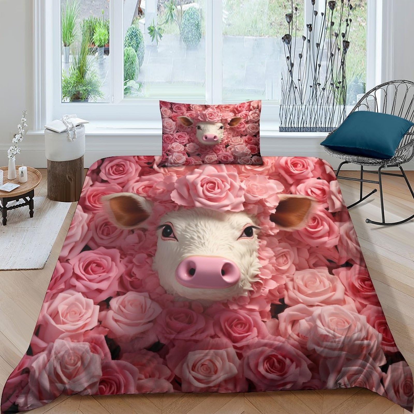 Housse de couette cochon rose imprimé 3D pour créer un cocon douillet enfant et adulte