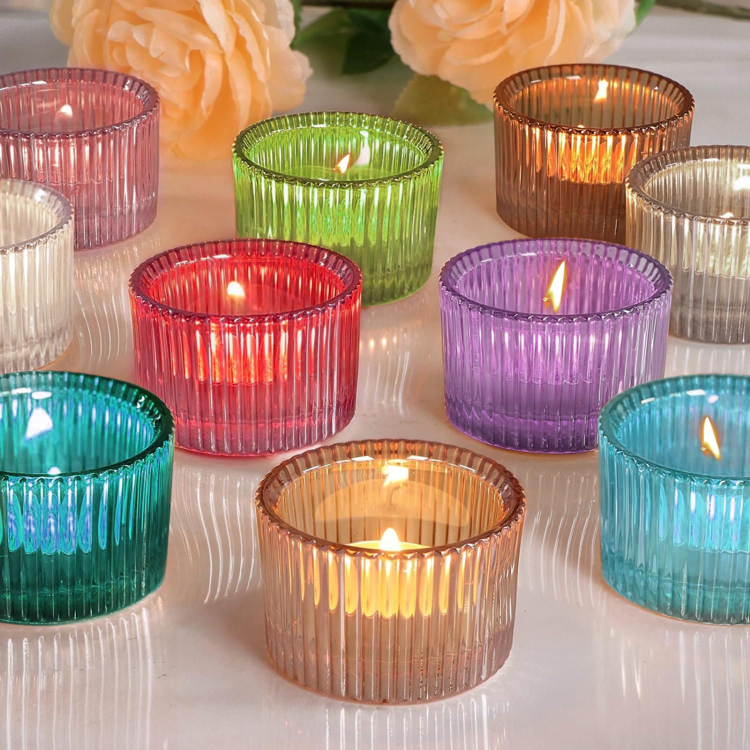 lot de 10 photophores en verre coloré