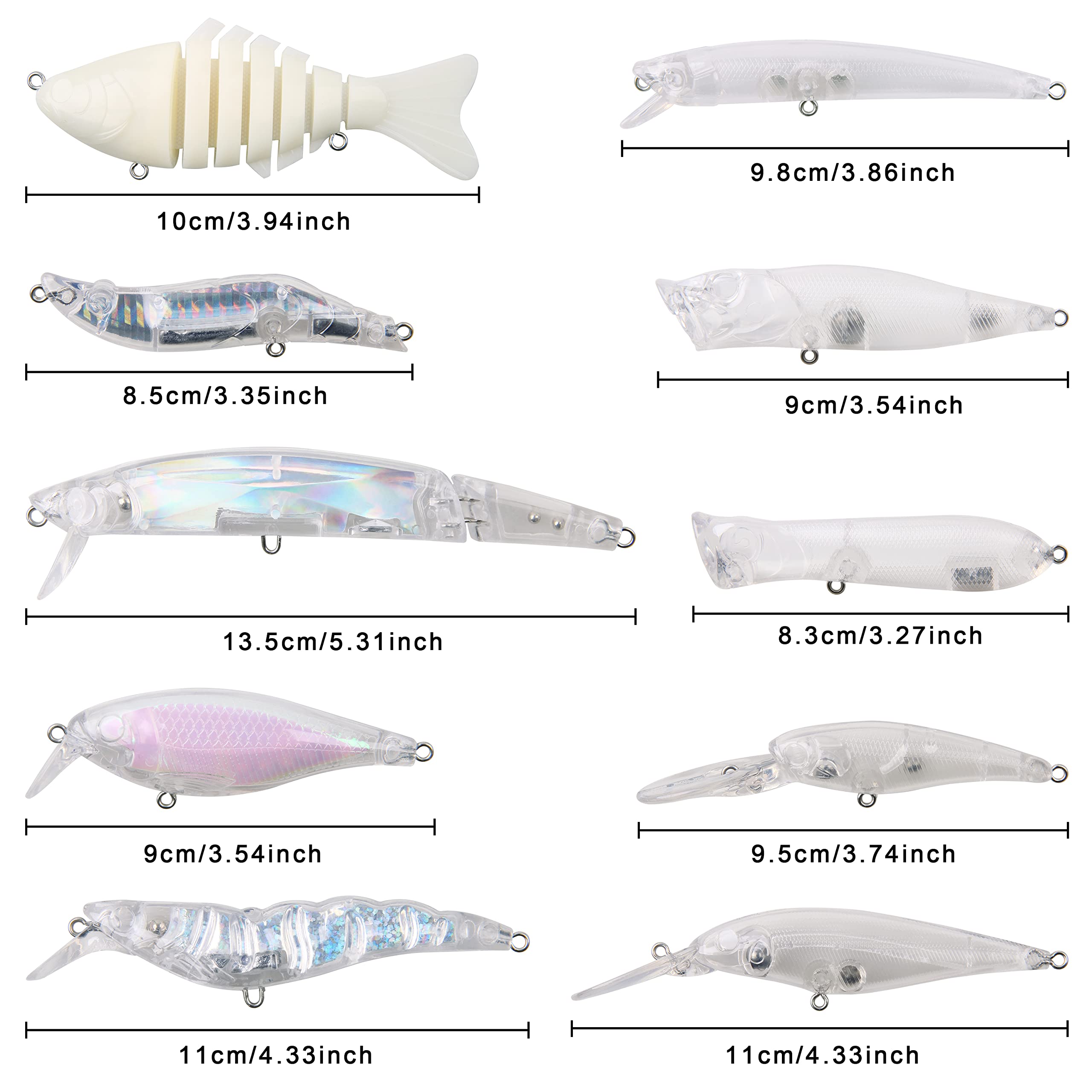 Juego de señuelos de pesca sin pintar DIY Crankbaits Blank Minnow Duros Señuelos Set 280pcs Hacer Señuelos de Pesca Cuerpos Set Pesca Acceess, DIY Kit de aparejos de pesca