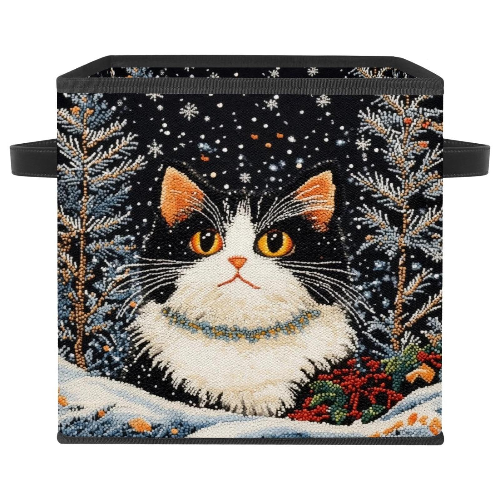 Panier de rangement chat noir avec double poignées et tissu Oxford