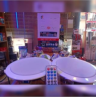 مجموعة مضخم صوت USB وMP3 وبلوتوث وتحكم ريموت اف ال -258 هاي تيك يتضمن مكبر عالي التقنية 6.5 مع محول 4 قطع سلك 100 متر 1 ملم احمر واسود