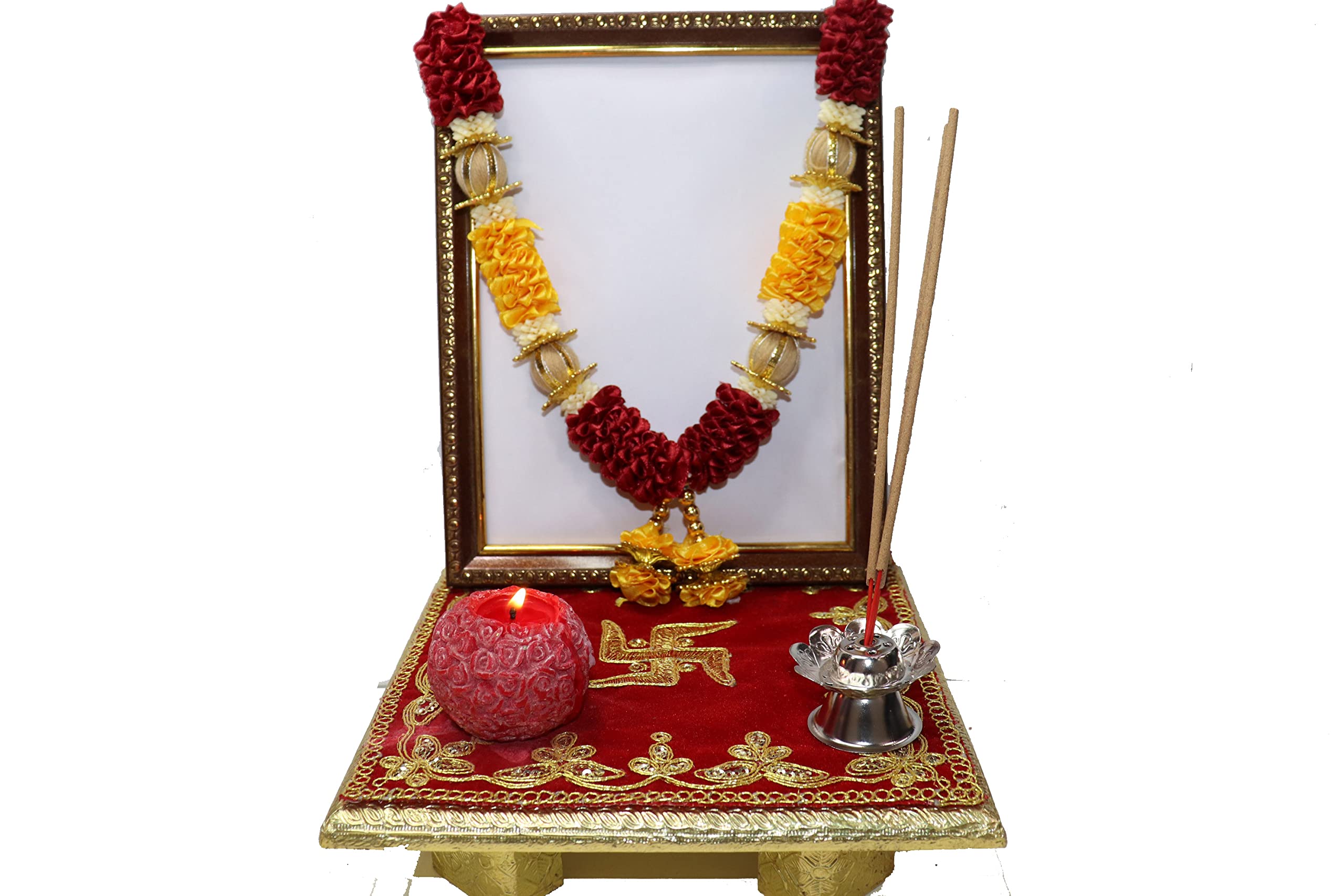 Reliable Handmade Artificial Mala Satin Garland for Photo Frames and God Ribbon Flower Garland Mala Satin haar for God Idols Photo Frame Mandir and Temple Size - 8 Inch Pack of 1 Piece - Image 4 thumbnail
