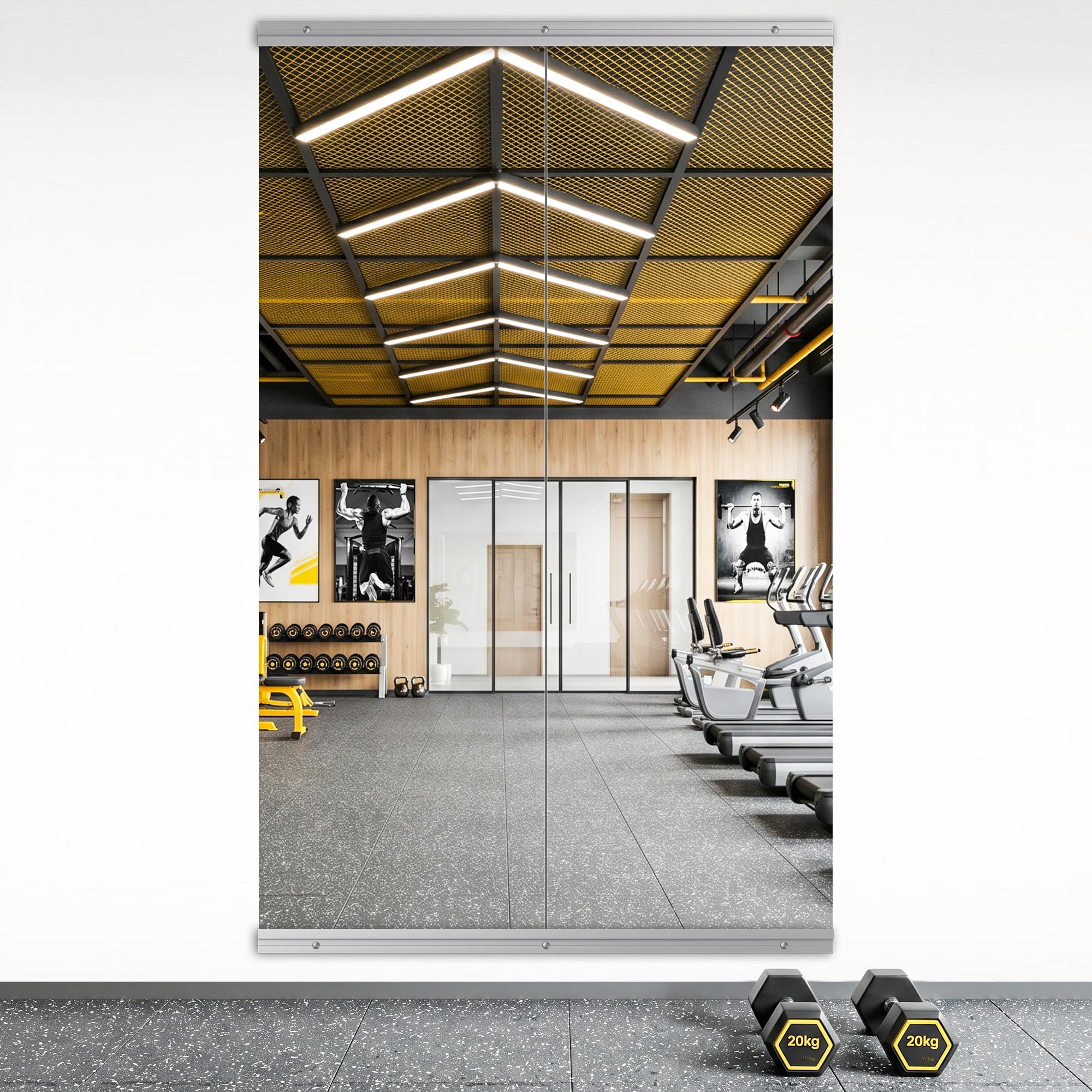 yarnuwa 56x16 2pack large home gym mirror, frameless tempered glass dance wall mounted mirror for home, yoga, dancing, studio, living room