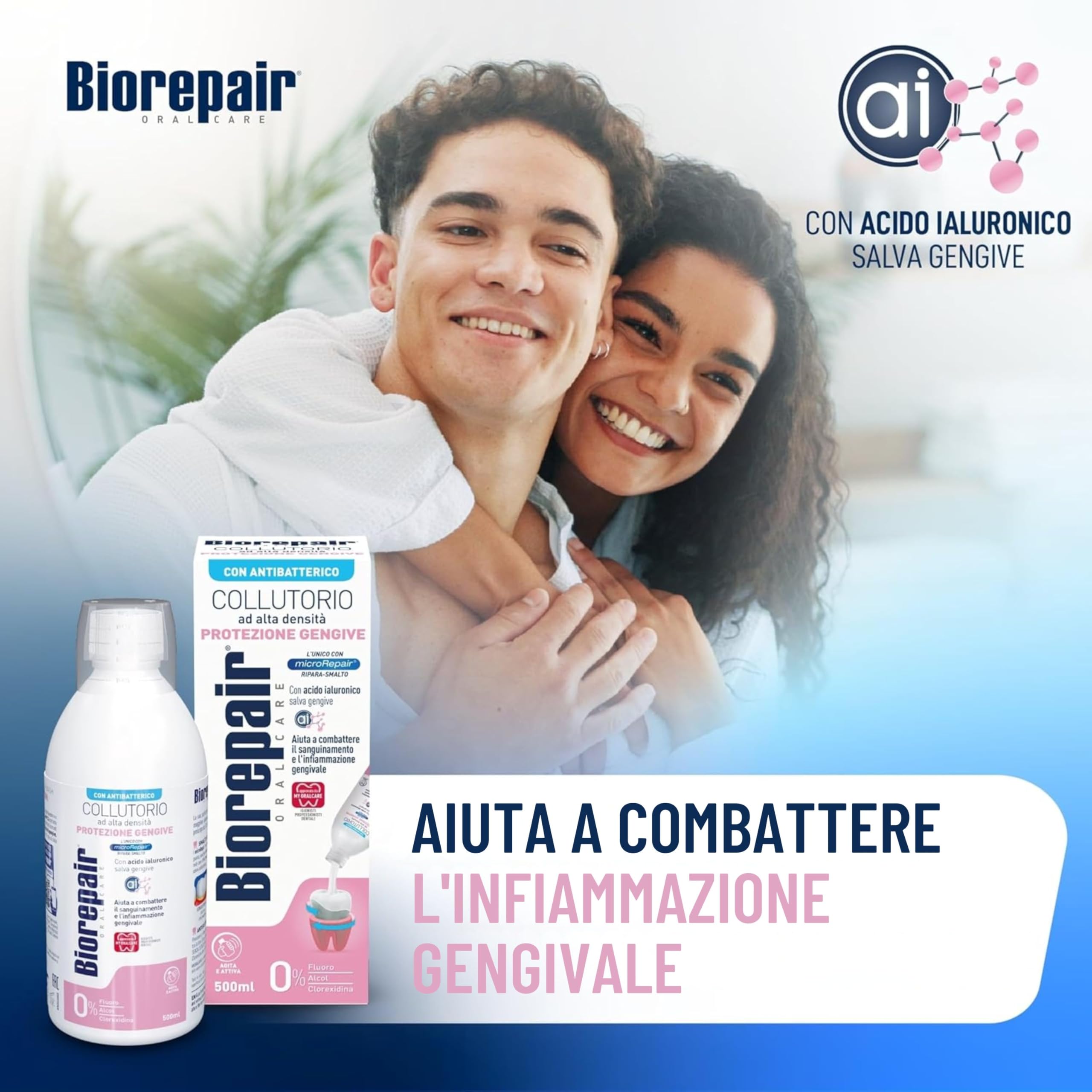 Biorepair, Kit Oral Care Protezione Gengive, Contiene Dentifricio PERIBIOMA Protezione Gengive, 2x75ml, Collutorio Alta Densità Protezione Gengive, 500ml, Con MicroRepair e Probiotici