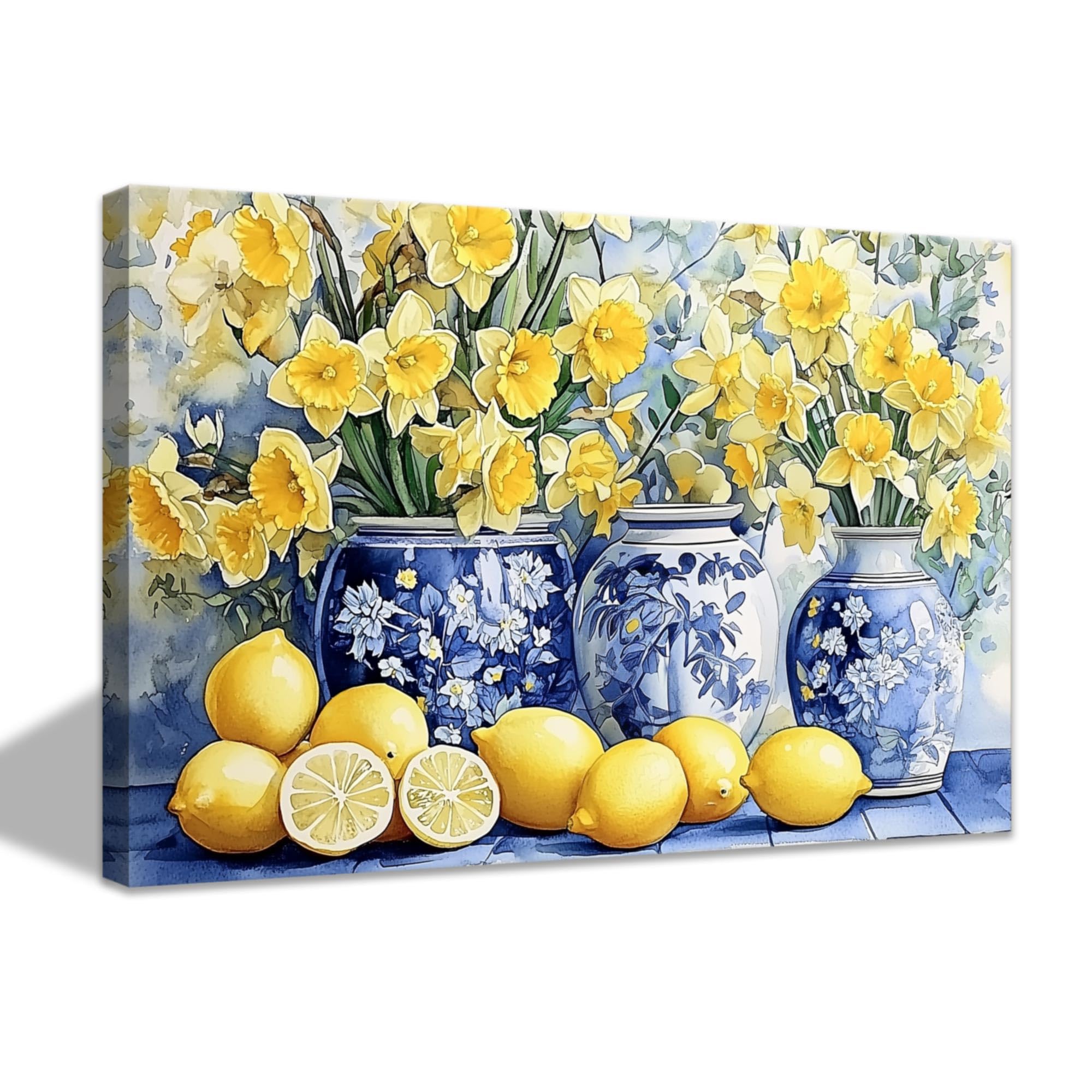 CCWACPP Lemon Canvas Wall Art Kitchen Wall Decor Citrus Fruit Painting Yellow Picture Lemons Artwork Prints Dining Room Farmhouse Pantry Decor Framed (60.00 x 90.00 cms)