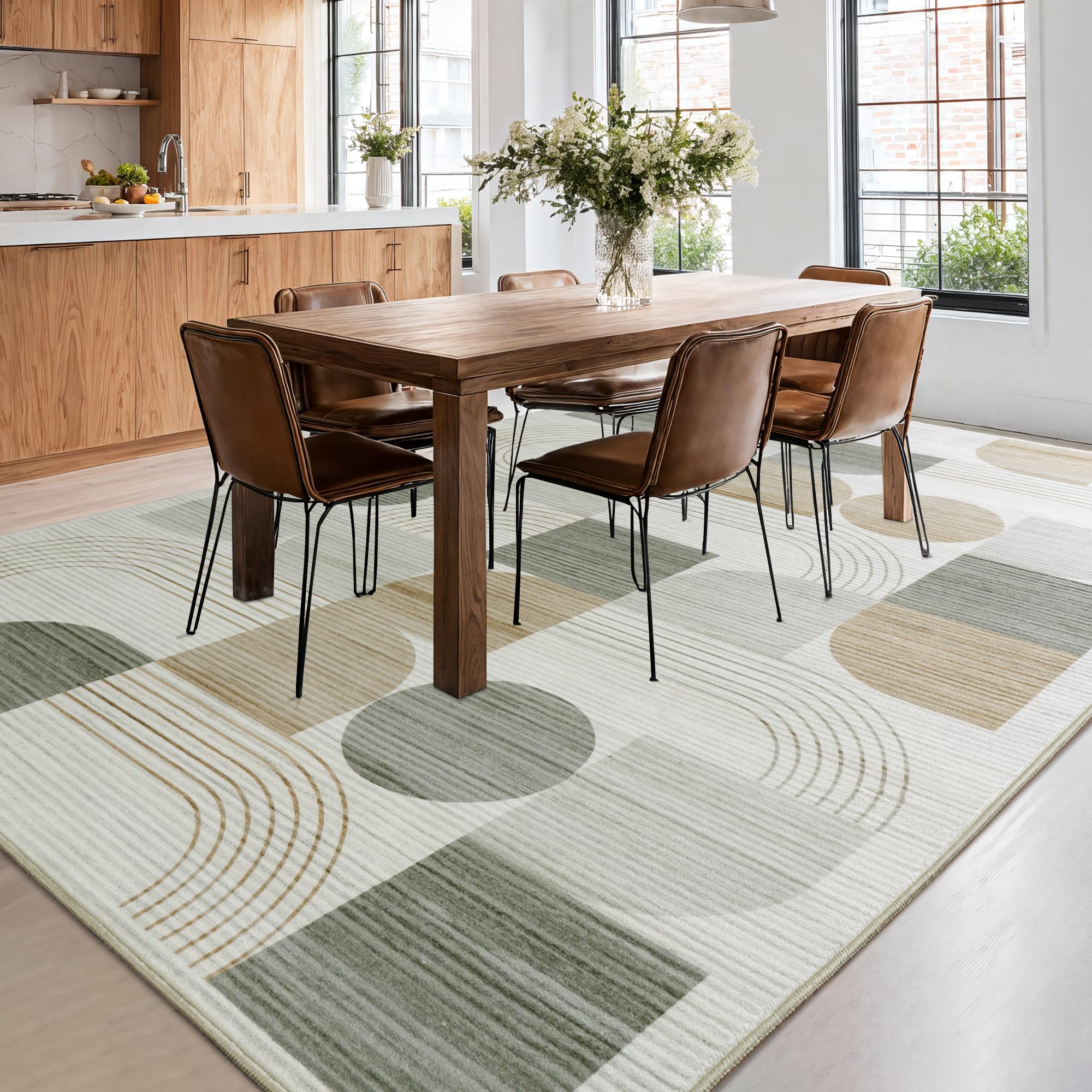 Tappeto per Soggiorno, Tappeto Moderno con Motivo Astratto per Soggiorno, Beige 200x230 cm Tappeto a Pelo Corto per Soggiorno Lavabile, Grande Tappeto in Lana per Camera da Letto, Ufficio