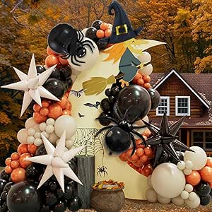 Amazon.com: Halloween Balloon Garland Arch Kit with Spider Witch Hat ...
