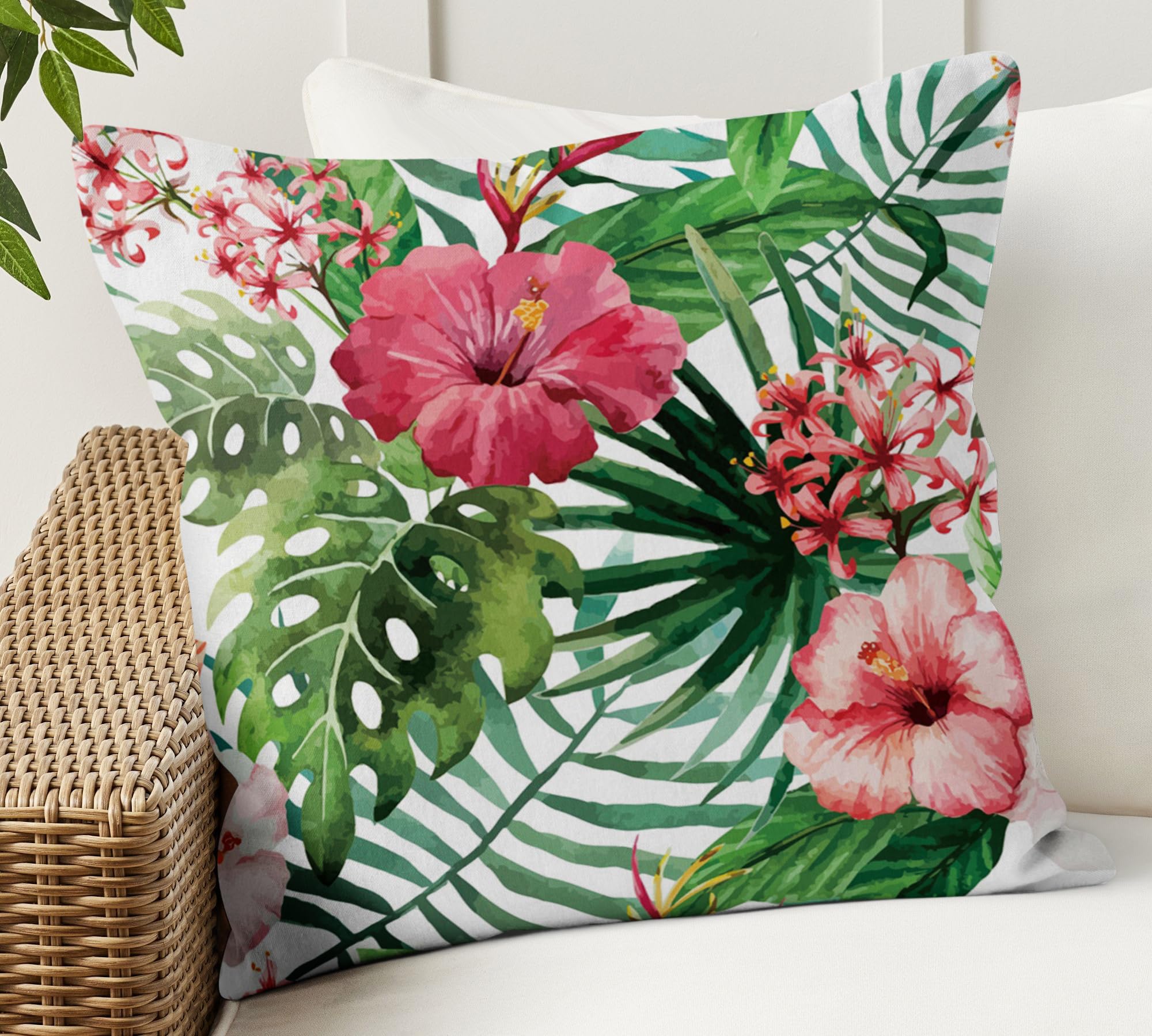 Aoihrraan Fodere per Cuscini Set di 4, Estate Tropicale Motivo Floreale A Foglia Di Fenicottero Morbido Peluche Corto Quadrato Federa per Divano Camera da Letto Auto Sedia Casa Decoro 40x40cm