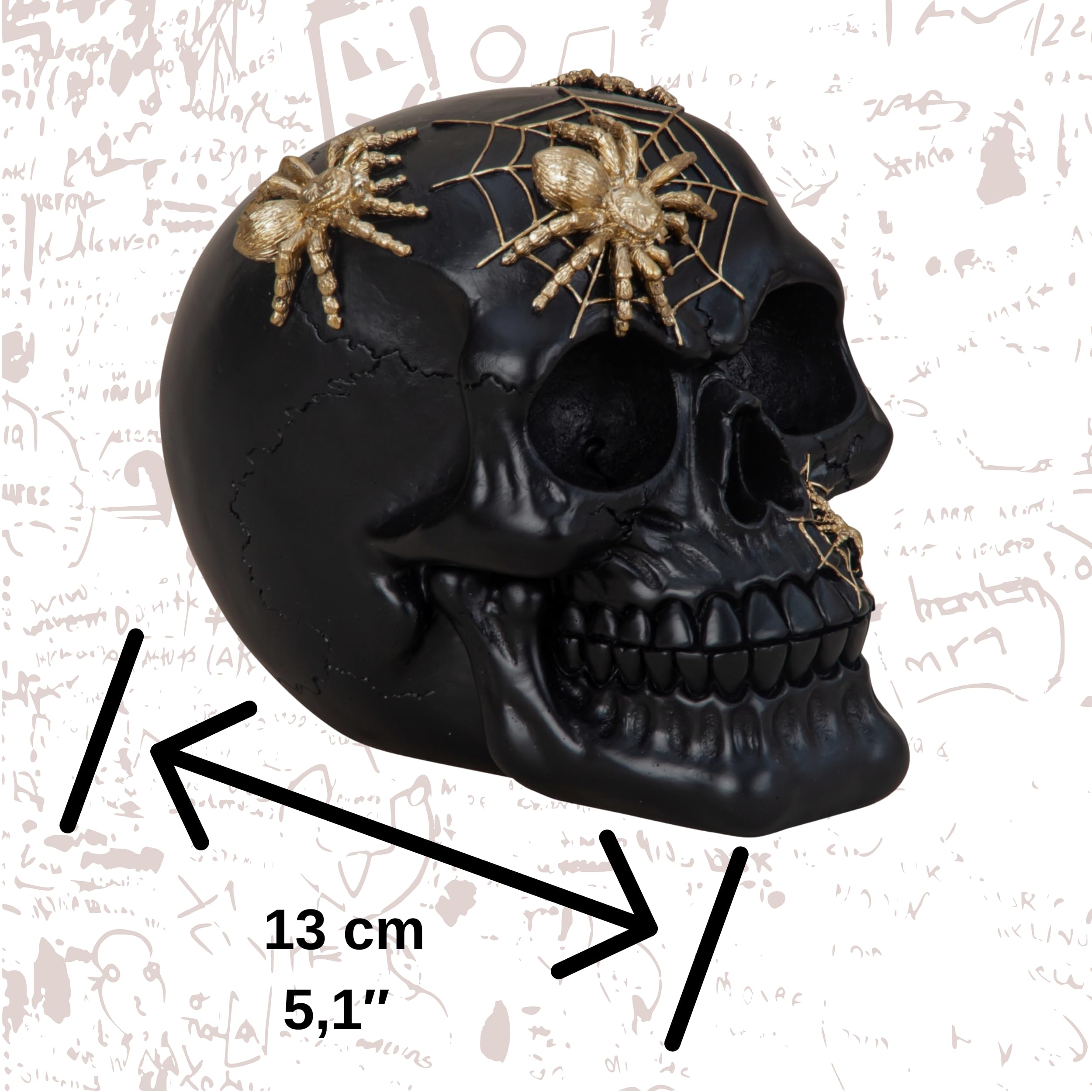 Calavera decorativa negra con arañas – calavera oscura romance – esqueleto cráneo – decoración espeluznante – Escultura del Día de los Muertos – Escultura espeluznante Halloween – esqueleto