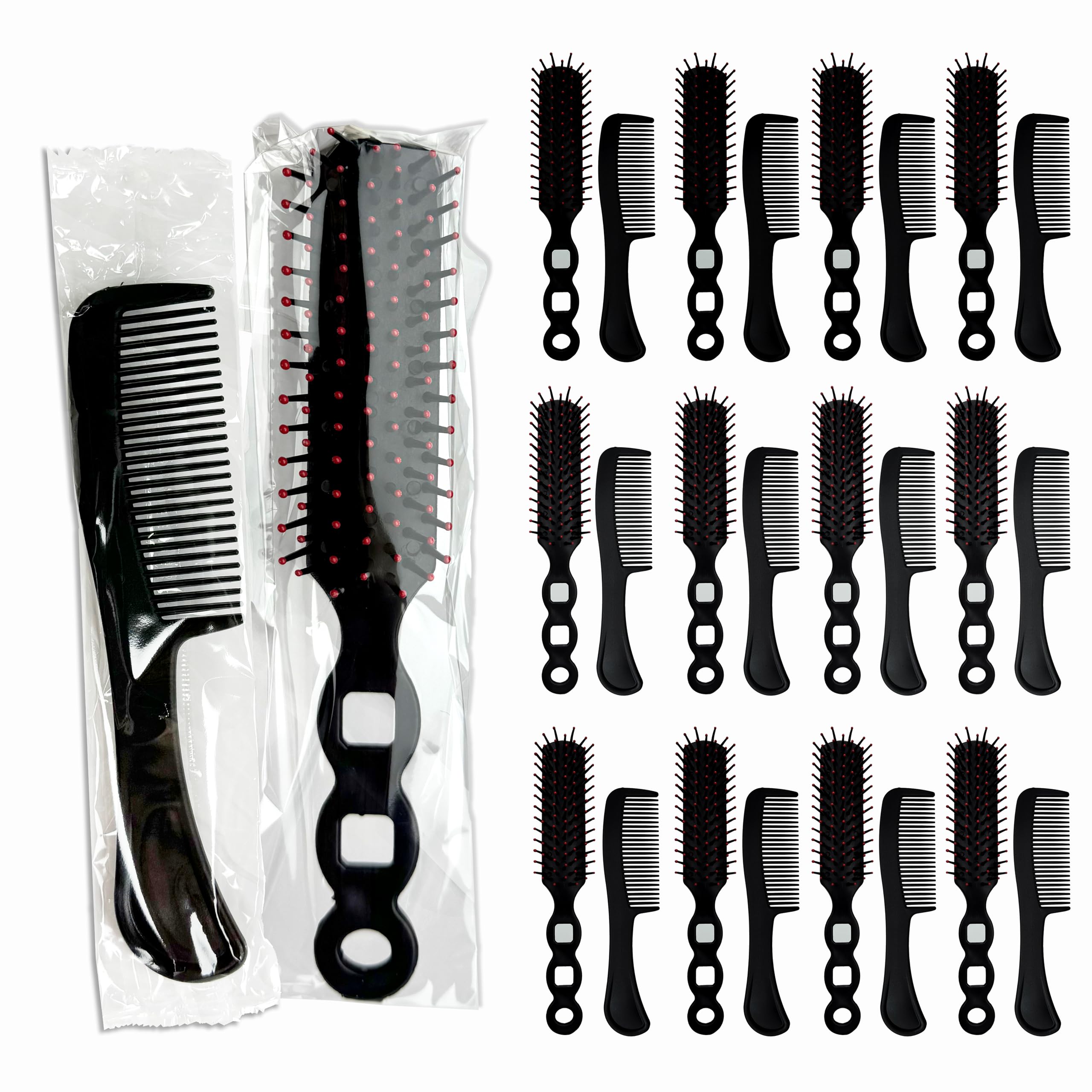 JoseHana Hair Brush and Comb Set, 100 Pcs Bulk for Homeless Individually Wrapped, Lightweight Hair Brush and Comb for Women Kids Hotel Travel (Black)