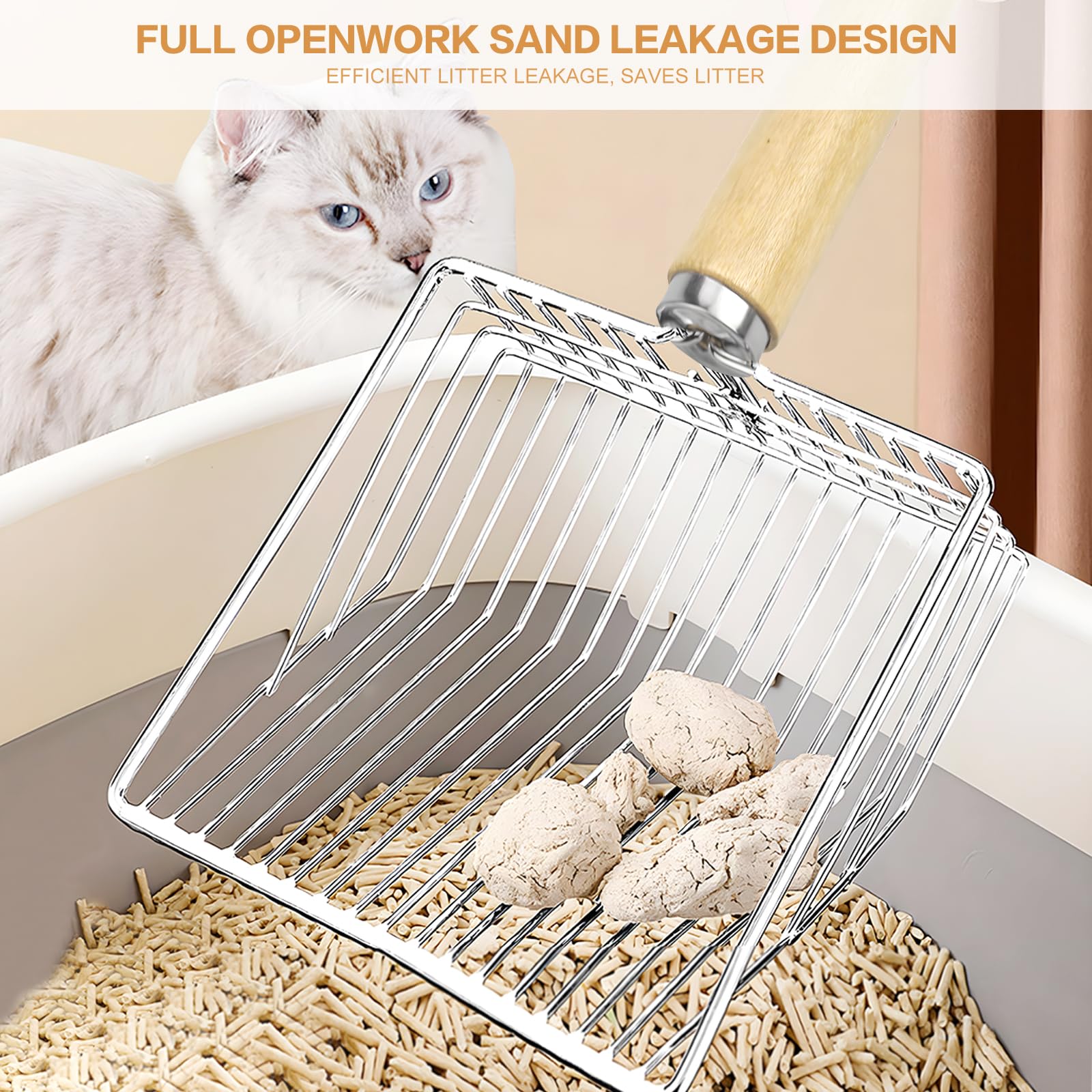 Edelstahl Katzenstreuschaufel Mit Halter & Sieb – Tiefe Schaufel, 7 Mm Löcher, Antihaftbeschichtet, Inkl. 10 Einlagen