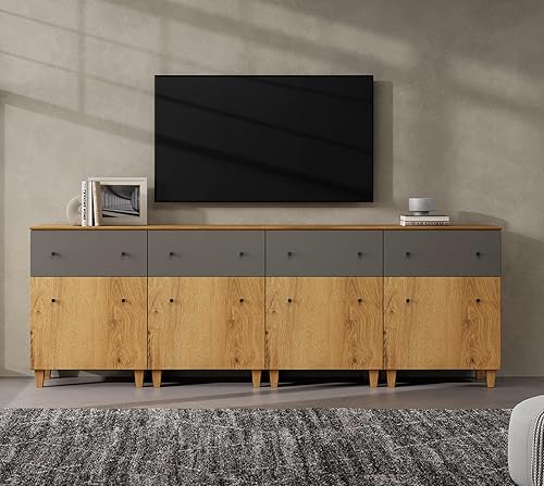 Miniatura 21 de WAMPAT Armarios de soporte de TV para pantalla plana de 55 pulgadas, centro de entretenimiento de madera Highboy 2 en 1 con 2 cajones y puertas,