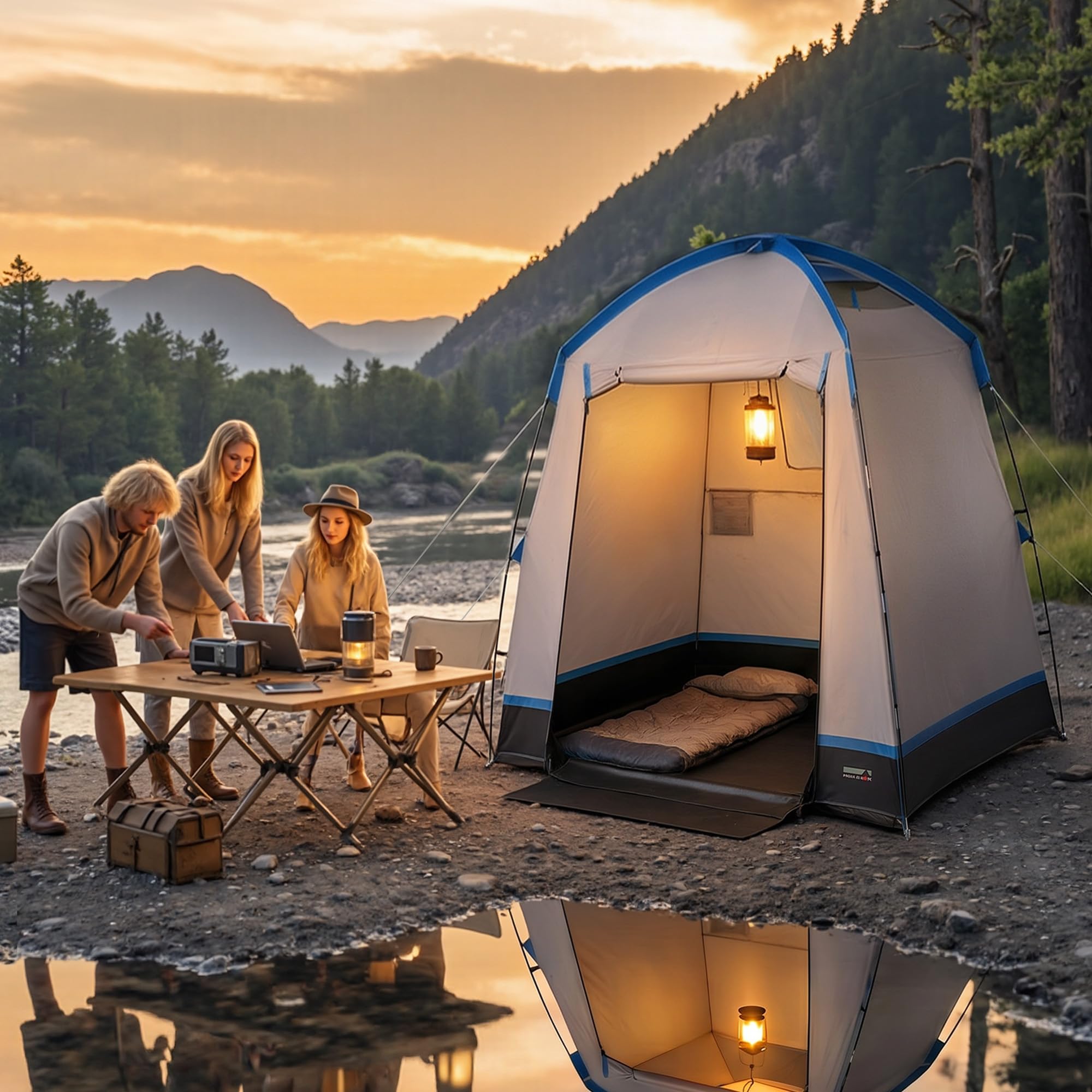 High Peak Duschzelt für Camping und Garten, freistehendes Toiletten- und Umkleidezelt mit Stehhöhe, Top-Belüftung, Dachfenster, Schmutzfänger, inklusive Tragetasche, Platz für Fahrrad und Ausrüstung