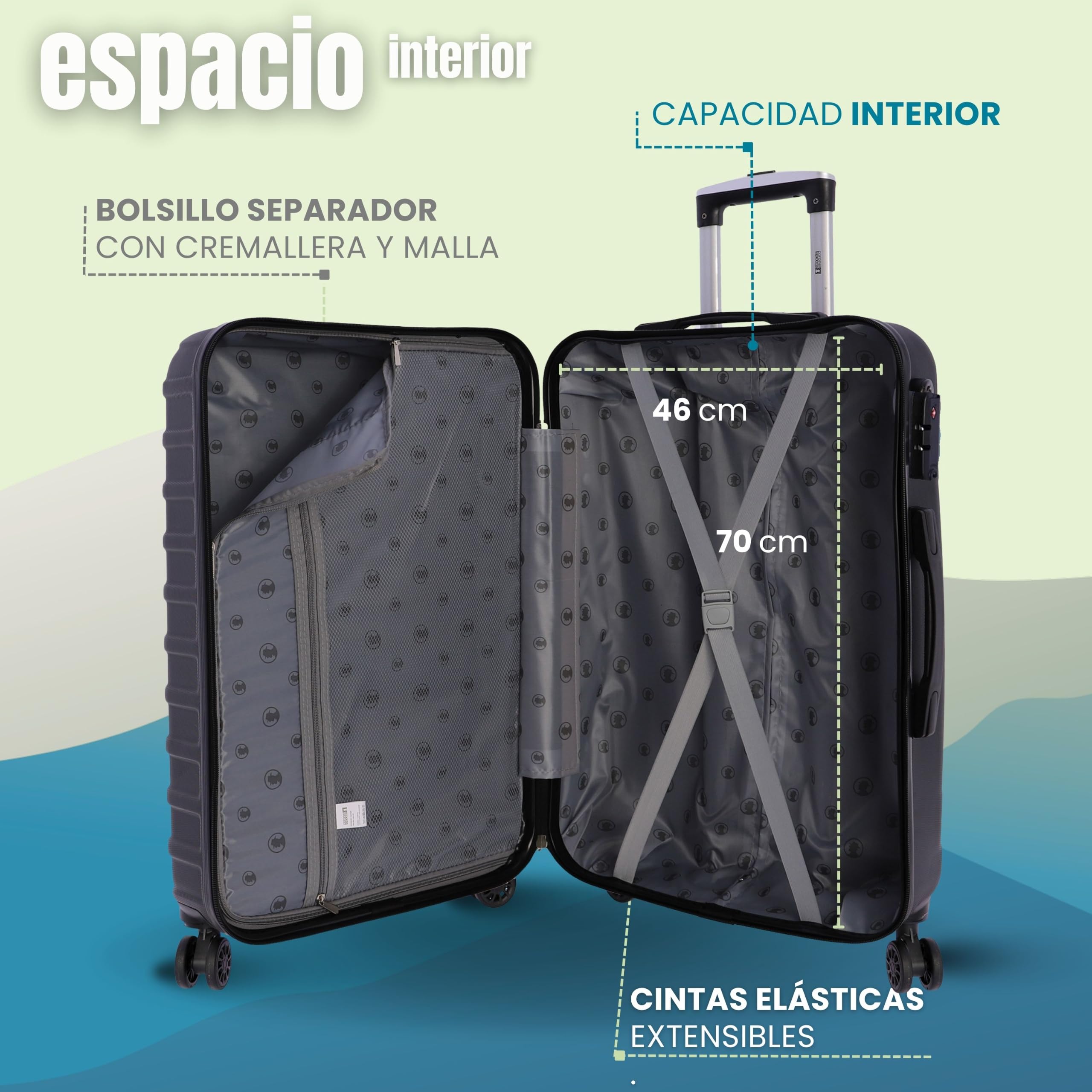Coronel Tapioca - Maletas de Viaje Grandes 23 Kilos - Maleta Grande 77cm | Capacidad 100L - Candado TSA antirobo - ABS Resistente - Ruedas 360 giratorias - Ideal facturar y bodega