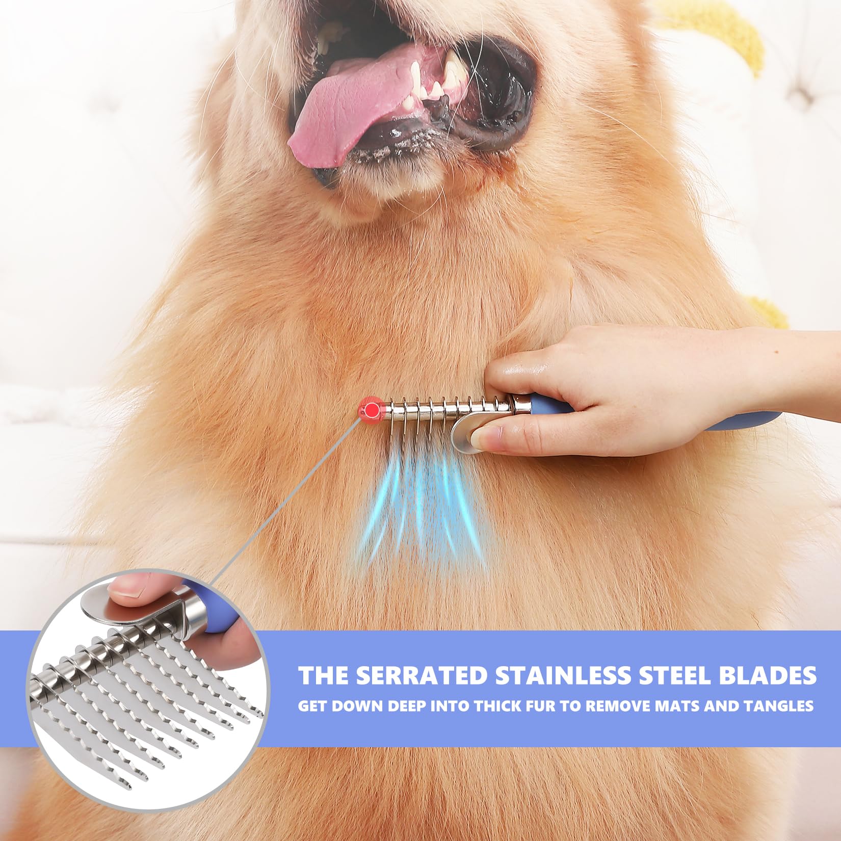 Peine desenredante para garabatos de caniche Goldendoodle, rastrillo de desenredar y desenredar, herramienta de peine de doble cara para perros y gatos de pelo largo y rizado, kit de cepillo de aseo