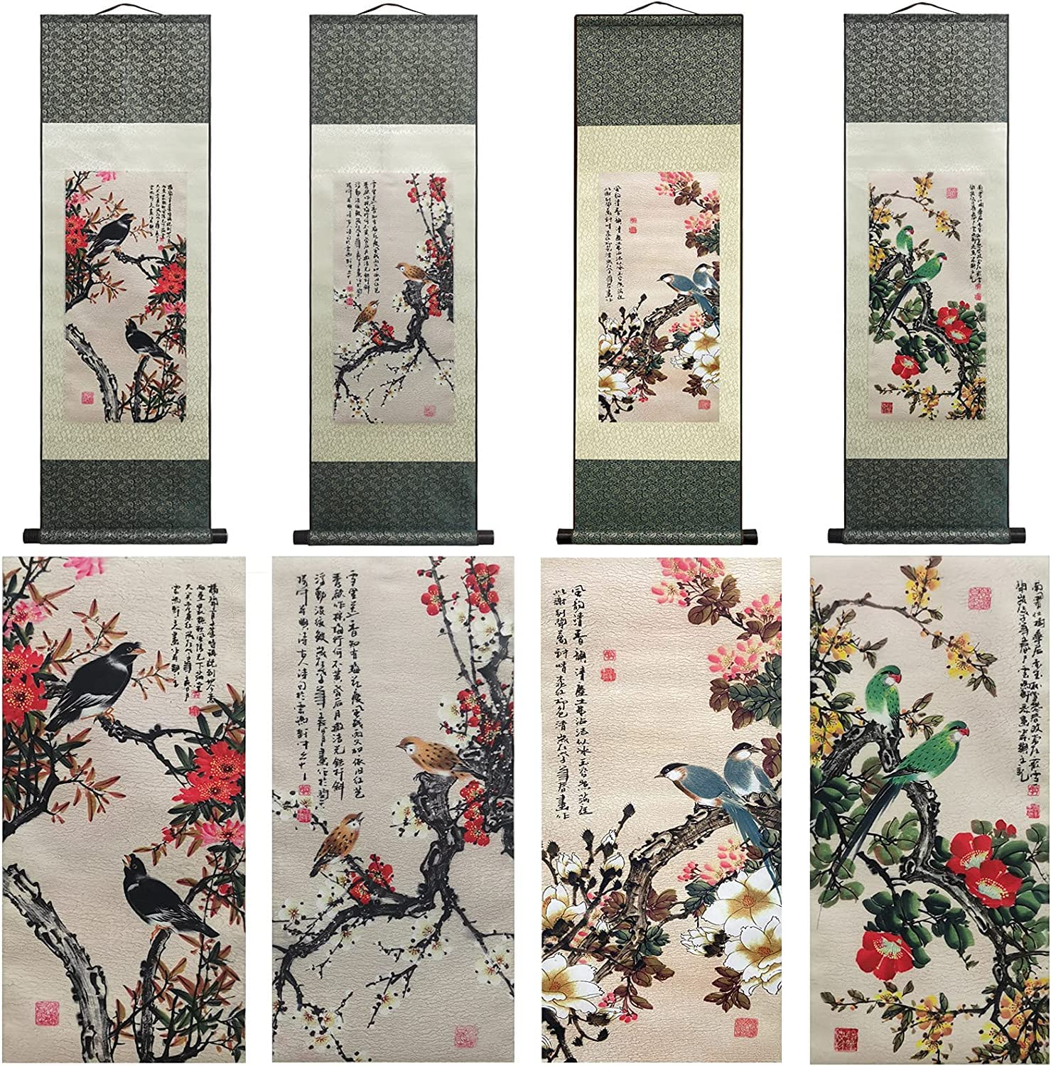 BNKJdtuW antique scroll painting, Chinese Wall Art Scroll Painting,Landscape Paintings Hanging Silk(C5)
