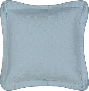 King Charles Modern Farmhouse Floral Matelasse Decorative Pillowcase, 100% Cotton Breathable Bedding, Euro Sham (26" x 26"), Blue