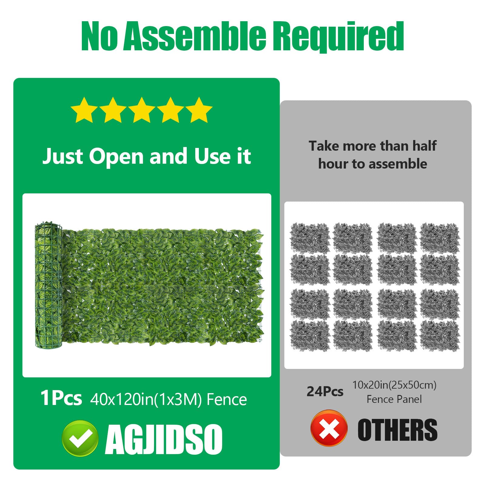 Artificial Ivy Fence Screening, 3m x 1m Artificial Hedge Roll, Privacy Fence Screen Artificial Hedge Screening for Garden, Balcony, Outdoor, 100PCS Zip Ties - 2