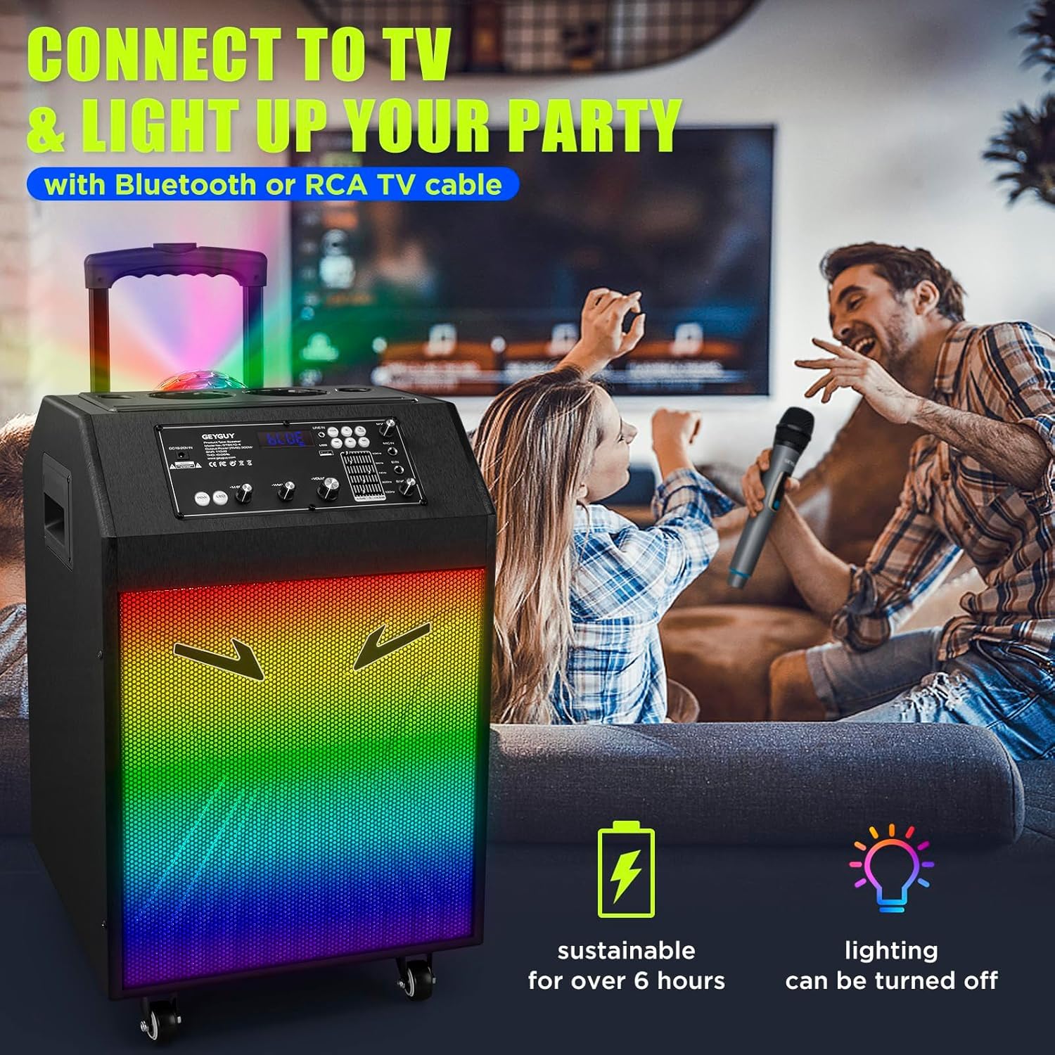 Karaoke Maschine Ankuka Karaoke Anlage mit 2 drahtlosen Mikrofonen Bluetooth PA Anlage mit Rädern und Disco Lichtern, unterstützt TV/TWS/EQ/AUX/USB/TF/Rec für Party, Geburtstag