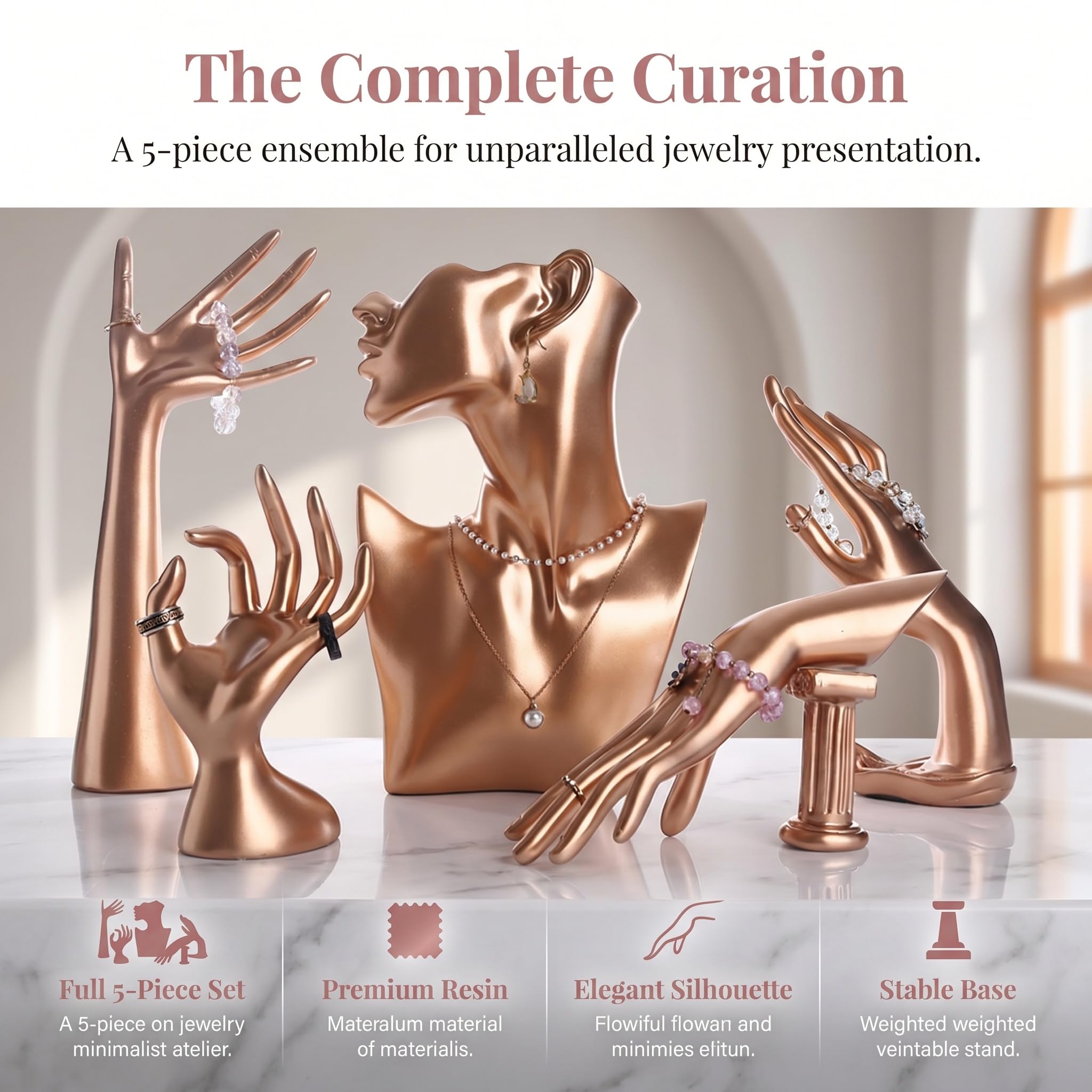 Paquete De 5 Soportes para Exhibición De Joyas, Juego De Soportes para Bustos De Collares, Expositor De Pendientes con Mano, Soporte para Pendientes De Pulseras, para Gold