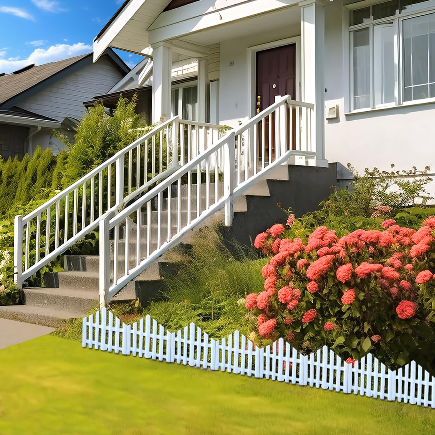 FLAPKWAN No-Dig Garden Edging Border 14FT Landscape Edging 9.3 Inch Tall for Flower Bed Fence, 14pcs Garden Lawn Edging with Durable Stakes