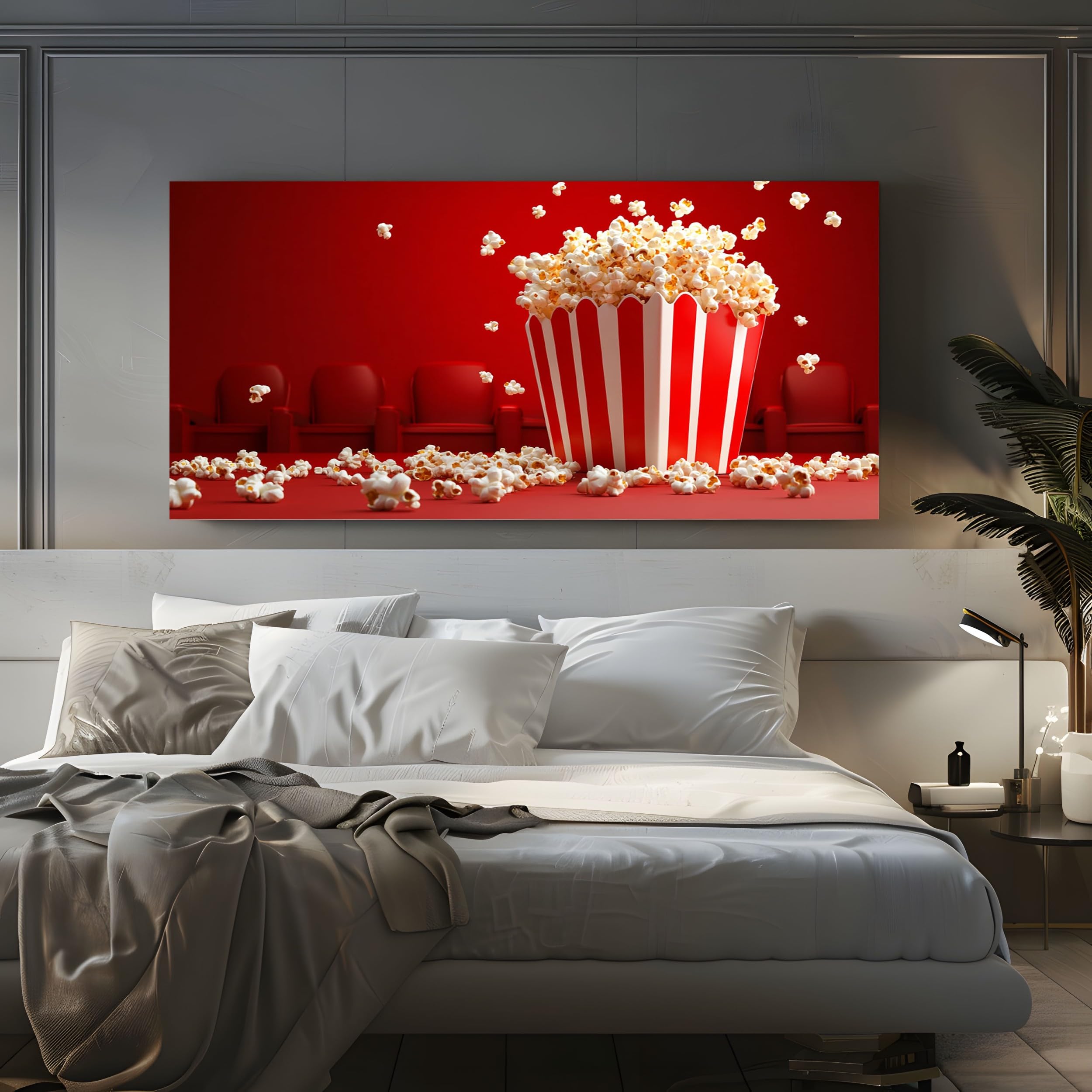 ZORYAN Quadro Moderno per Soggiorno Popcorn Senza Cornice 70x140 cm | da Cinema Stampe da Parete Grandi Strisce Retrò Stampe su Tela Snack da Serata Cinema Decorazioni per Camera da Letto