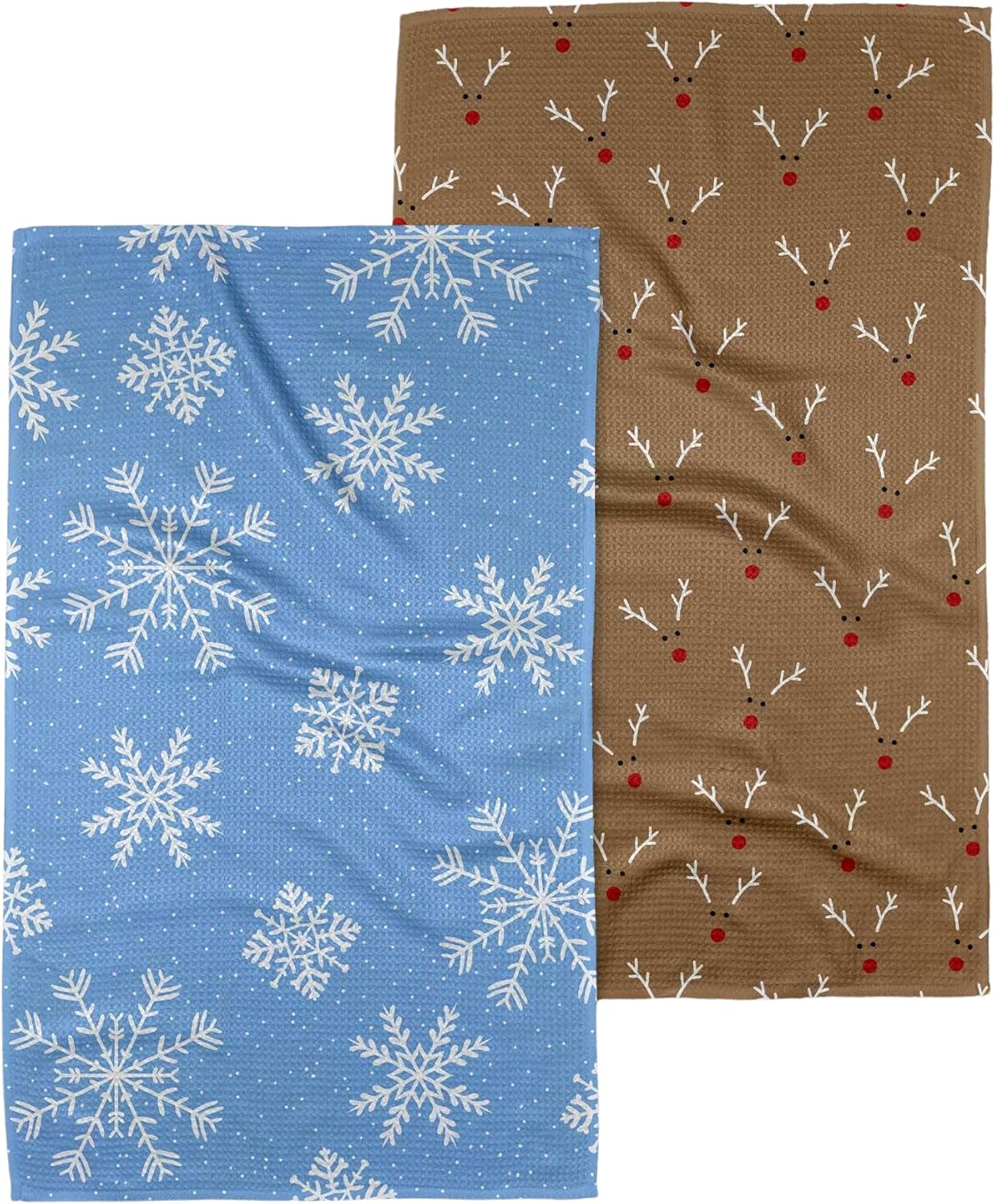 GEOMETRY Christmas Kitchen Towels - Quick Dry Microfiber Cloth Dish Towels for Kitchen Drying - Premium Quick Dry Towel, 2-Pack Set (Reindeer Rendevous + Frosty (Frosty Fun)