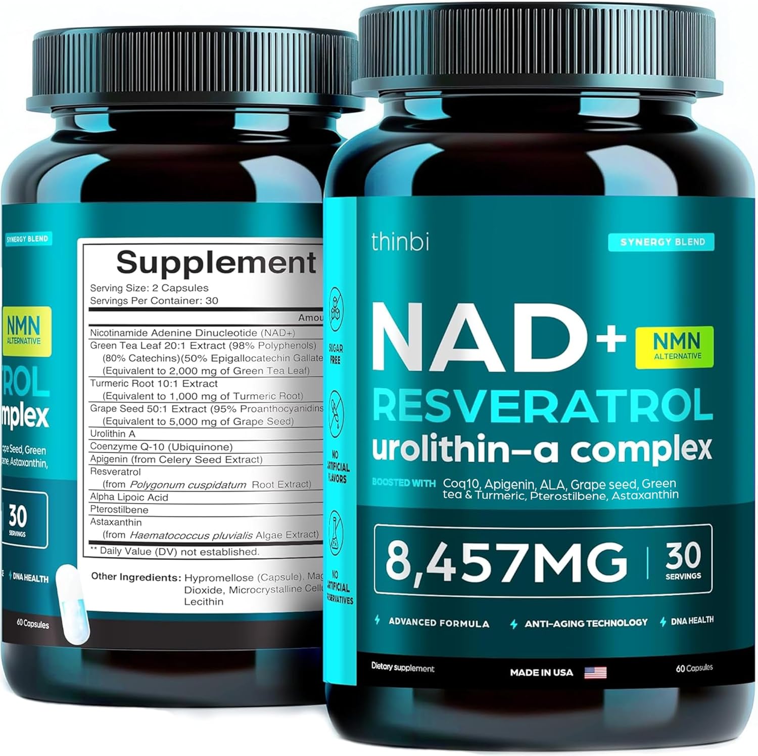 NAD Supplement 8,457 mg Extra Strength Liposomal, Green Tea + Astaxanthin for Women & Men, Resveratrol, CoQ10, Alpha Lipoic Acid