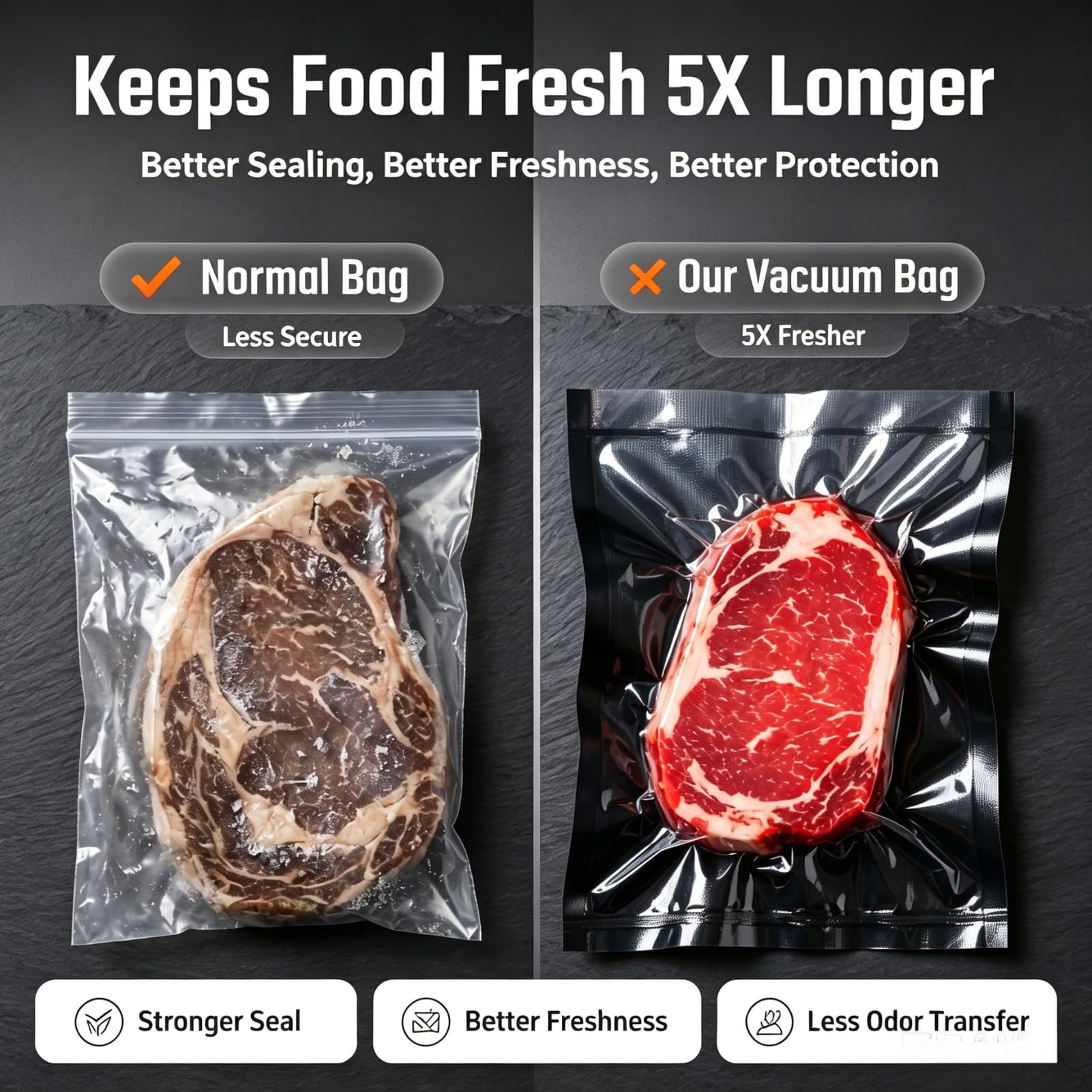 Sacs de rangement sous vide noirs pour aliments frais (25 cm x 15 m)