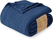 Love's cabin 100% Cotton Muslin Blanket, 6 Layer Lightweight Breathable Gauze Throw Blanket 50 x 60 Inches, Soft All Season Blanket for Couch, Bed, Sofa, Dark Blue