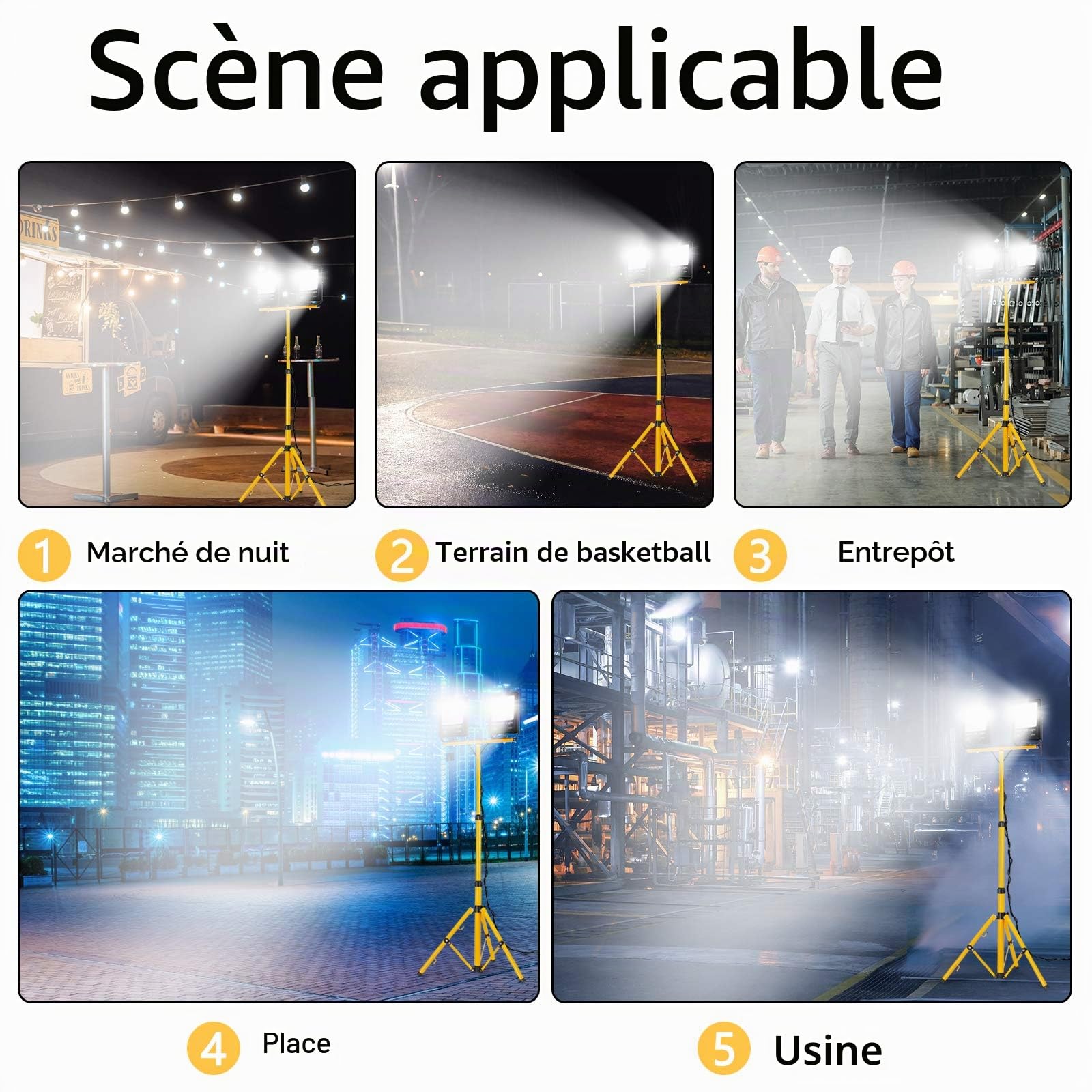 UISEBRT Projecteur LED 2x100W Blanc chaud avec trépied - Projecteur de travail à LED étanche IP66 pour usage intérieur et extérieur - garage, jardin, chantier (2x100W blanc froid + trépied) FL-4M-100