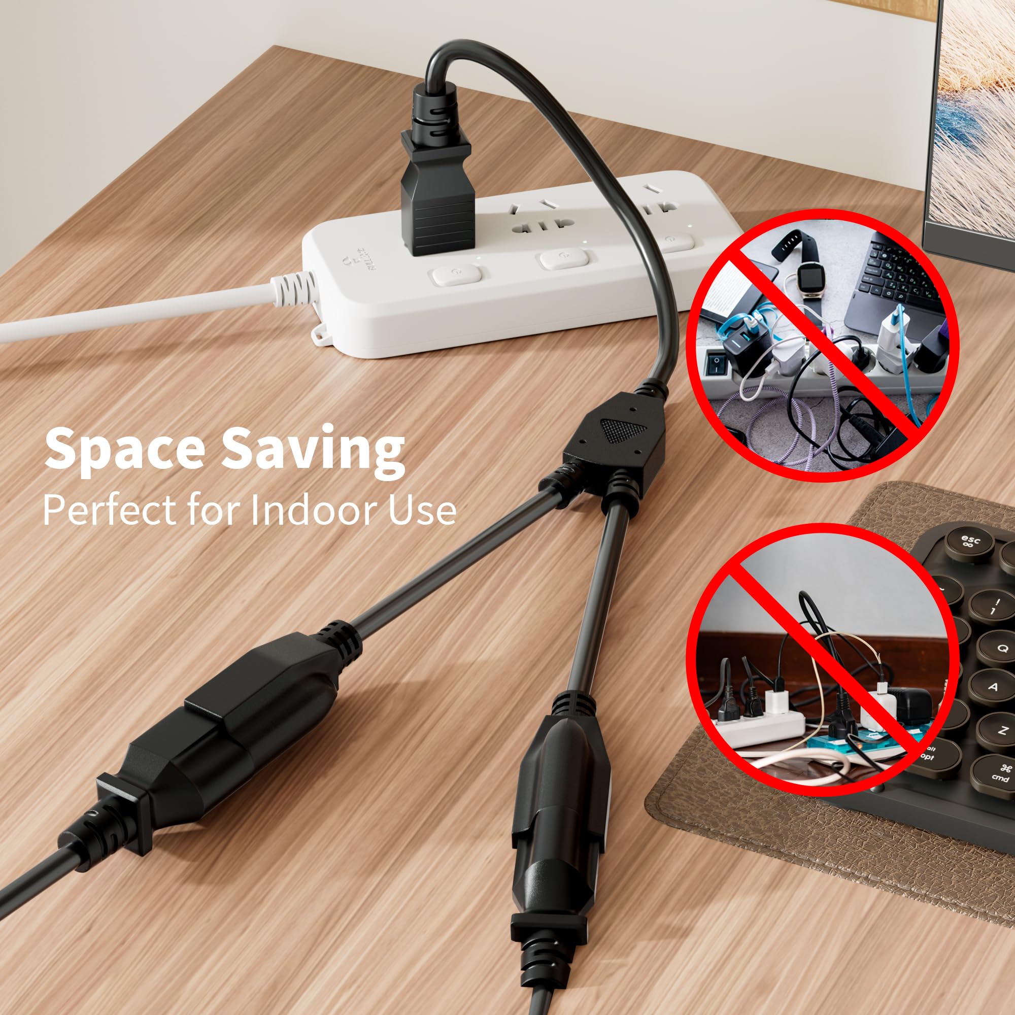 Elecan 3-Prong Power Splitter - 2 Outlets, 1 FT -2