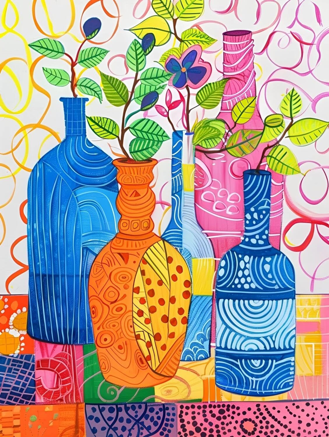 Rqwybcaxn Embroidery Beads Kit Watercolor Vase 40x50cm