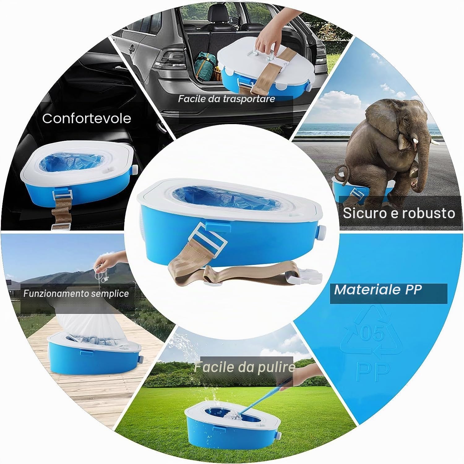 Toilette portatile per auto, orinatoio di emergenza mobile, vasino portatile per adulti/bambini/donne incinte/uomini anziani, per emergenze all'aperto, campeggio, escursioni, viaggi in auto